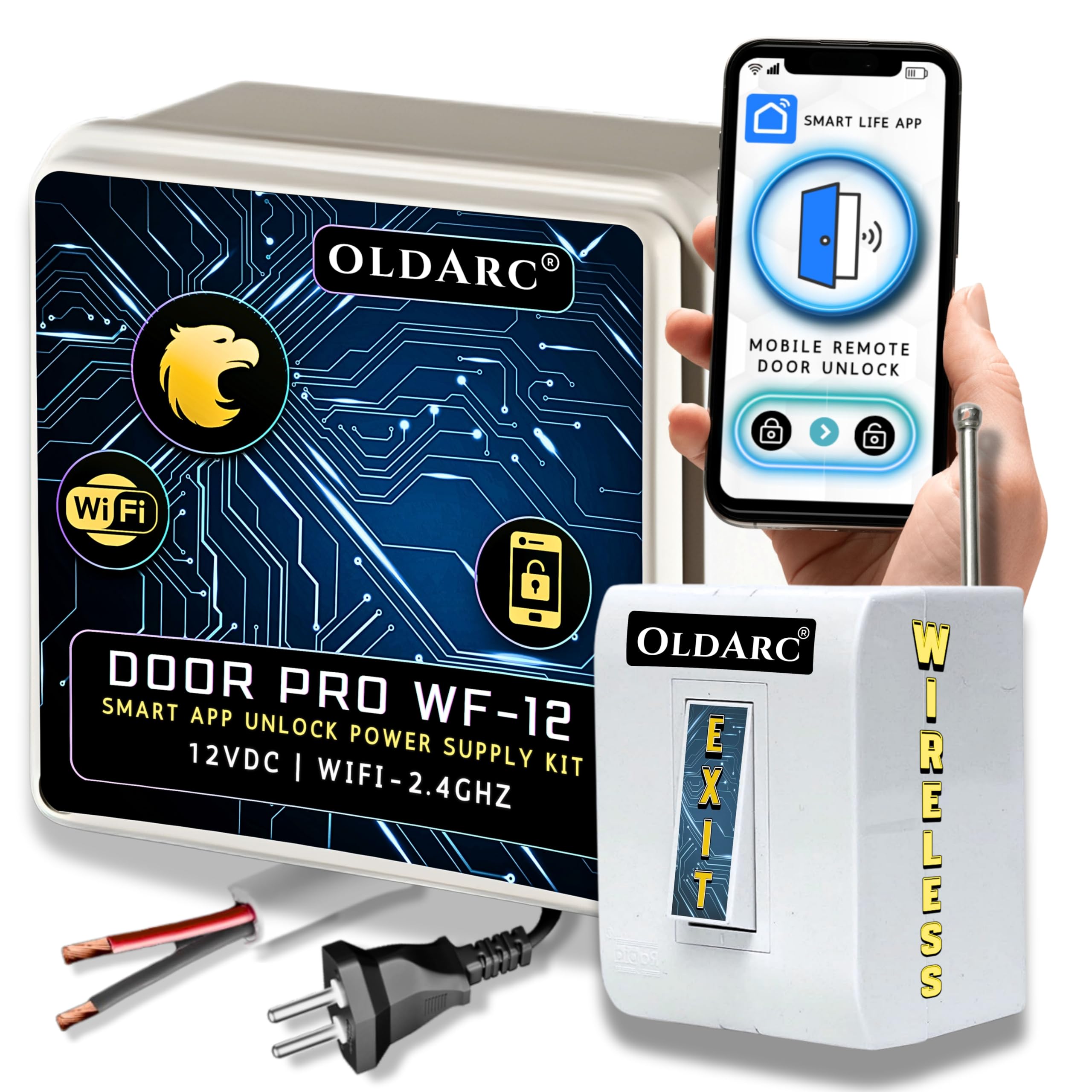 Oldarc WF12 WiFi Lock Power Supply | for Electronic Rim Lock | Smart App Remote Control for Main Gate Electric Lock Supply | Wireless Exit Switch + Mobile Control Door for CP Plus, Hawk Vision Lock-picture-29