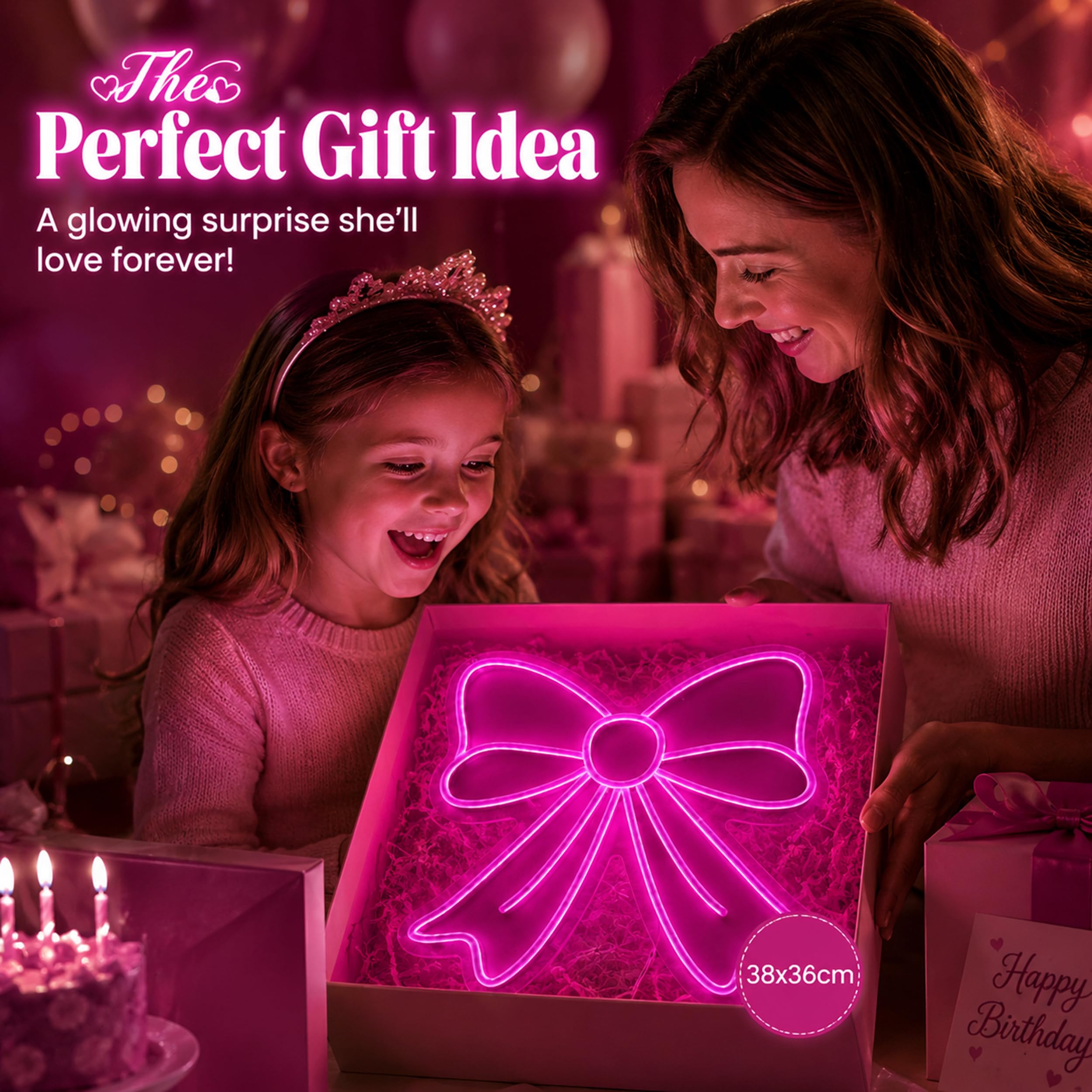Letrero Neon pared Estética, Neon LED Lazo Rosa Vibrante con Cable USB, Decoracion habitacion Niña y Decoracion Gamer, Luz Nocturna Infantil Regalo Niña 6 Años a 18 Años