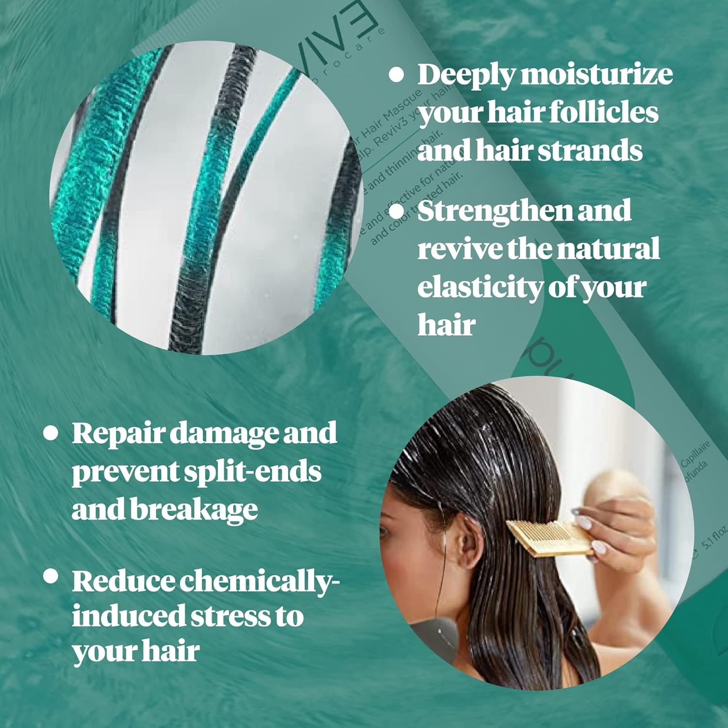 REVIV3 PROCARE Mend Hair Repair Mask - Deeply Moisturizing Keratin for Dry & Damaged – Color Safe – Color Mask Prevents Split-Ends & Breakage – For All Hair Types (12.1 oz) - Image 3