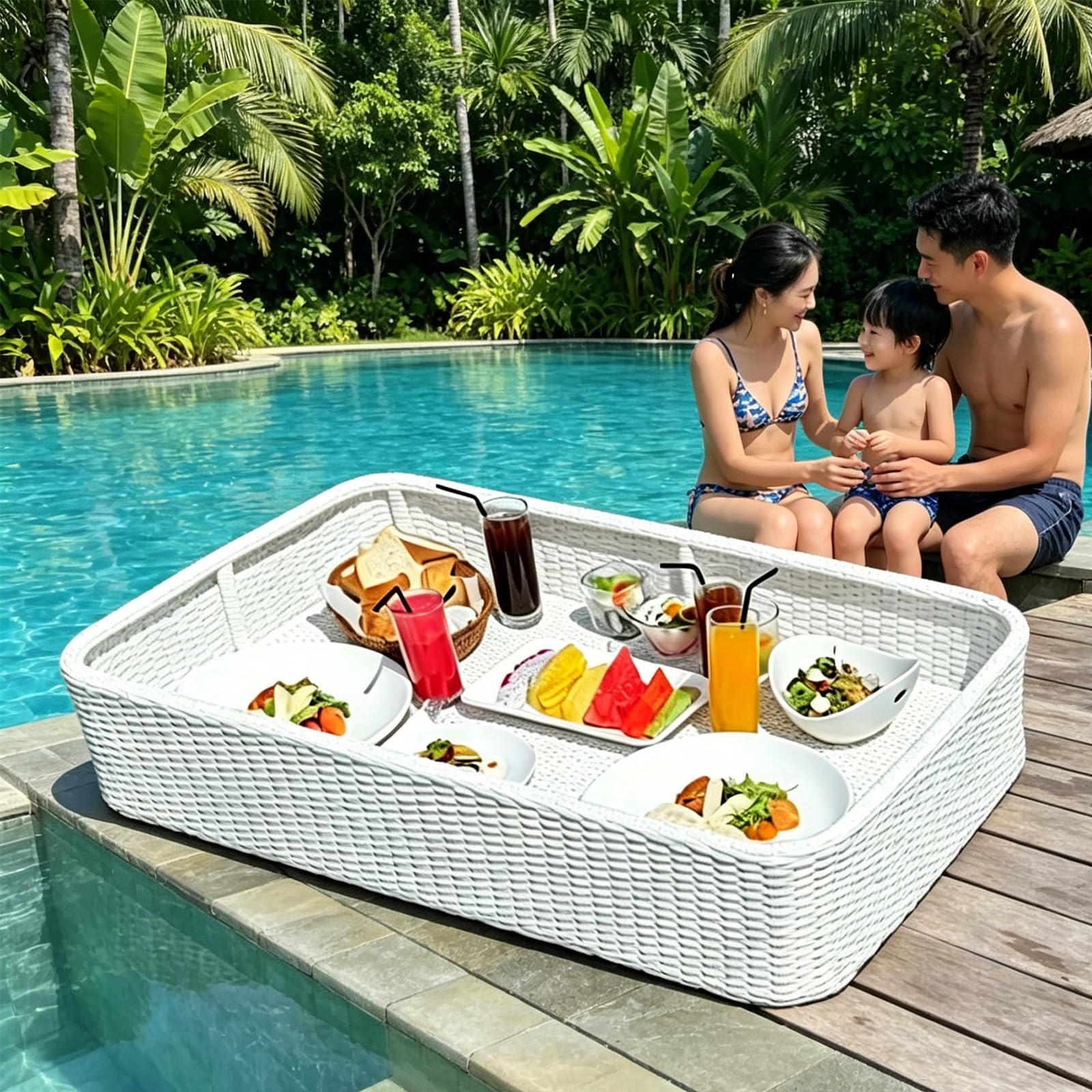 Barra Galleggiante Piscina – Gomma massiccia, protetto UV & Resistente Acqua salata – per Festa Piscina, Lago o Patio Rectangle-White