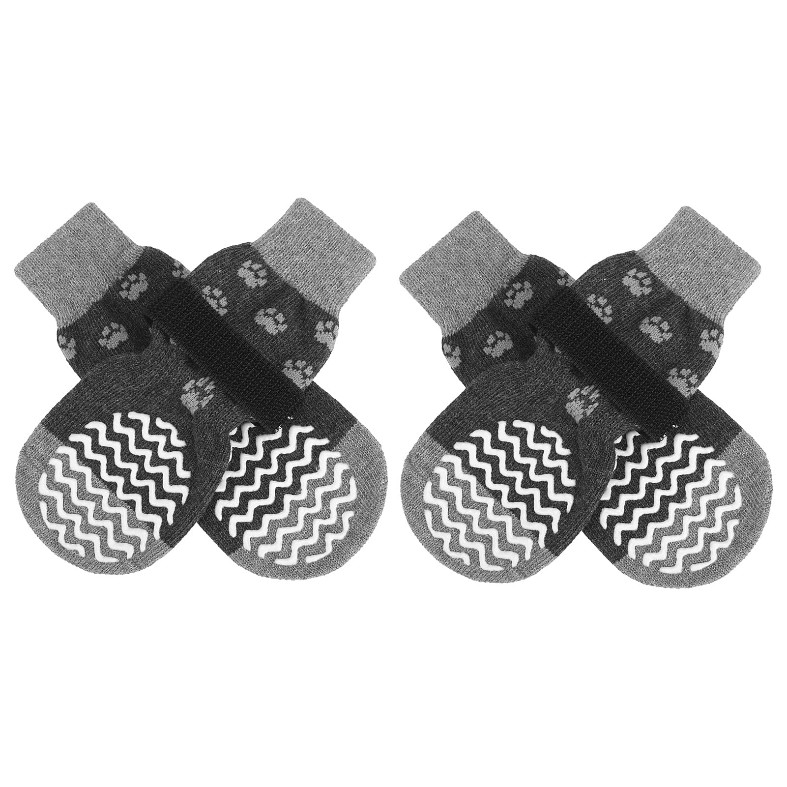 EXPAWLORER Hundesocken Anti-Rutsch 2 Paar doppelseitige rutschfeste Hunde Socken Leckschutz für Innenbereich mit verstellbarem Klettverschluss, Pfotenschutz Traktion Kontrolle Socken, Holzasche XL
