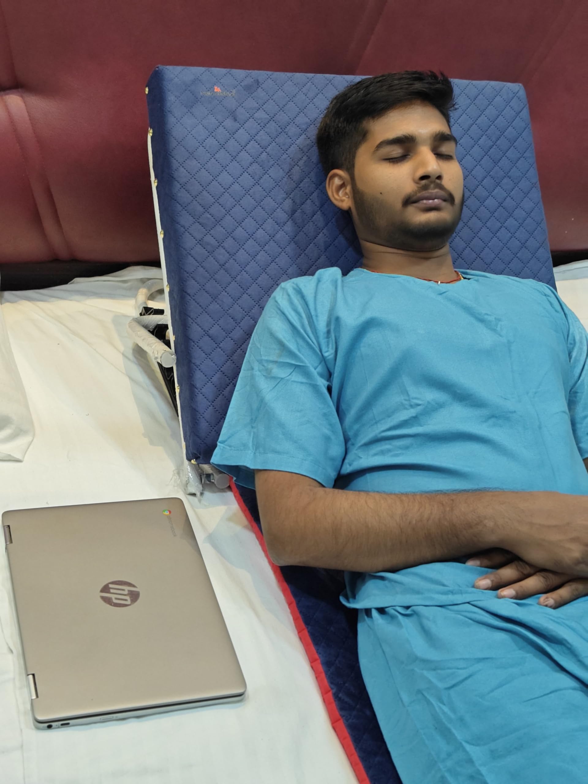 NELCOMED Adjustable Bed Backrest for Back Pain Relief-Patients at Home with Neck and Spinal Injury |While Using Laptop |5Levels |3 inch Softfoam Holland Fabric | Free Hot&Cold Gel Pack (Indigo Blue)