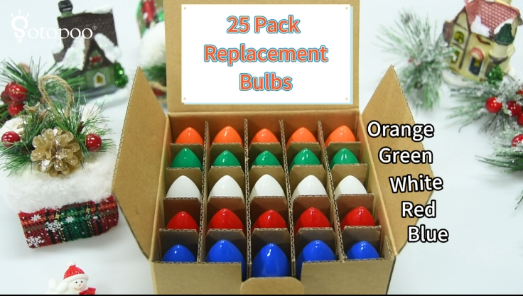 SOTOPOO 25 Pack Multicolor C7 Christmas Lights Replacement Bulbs