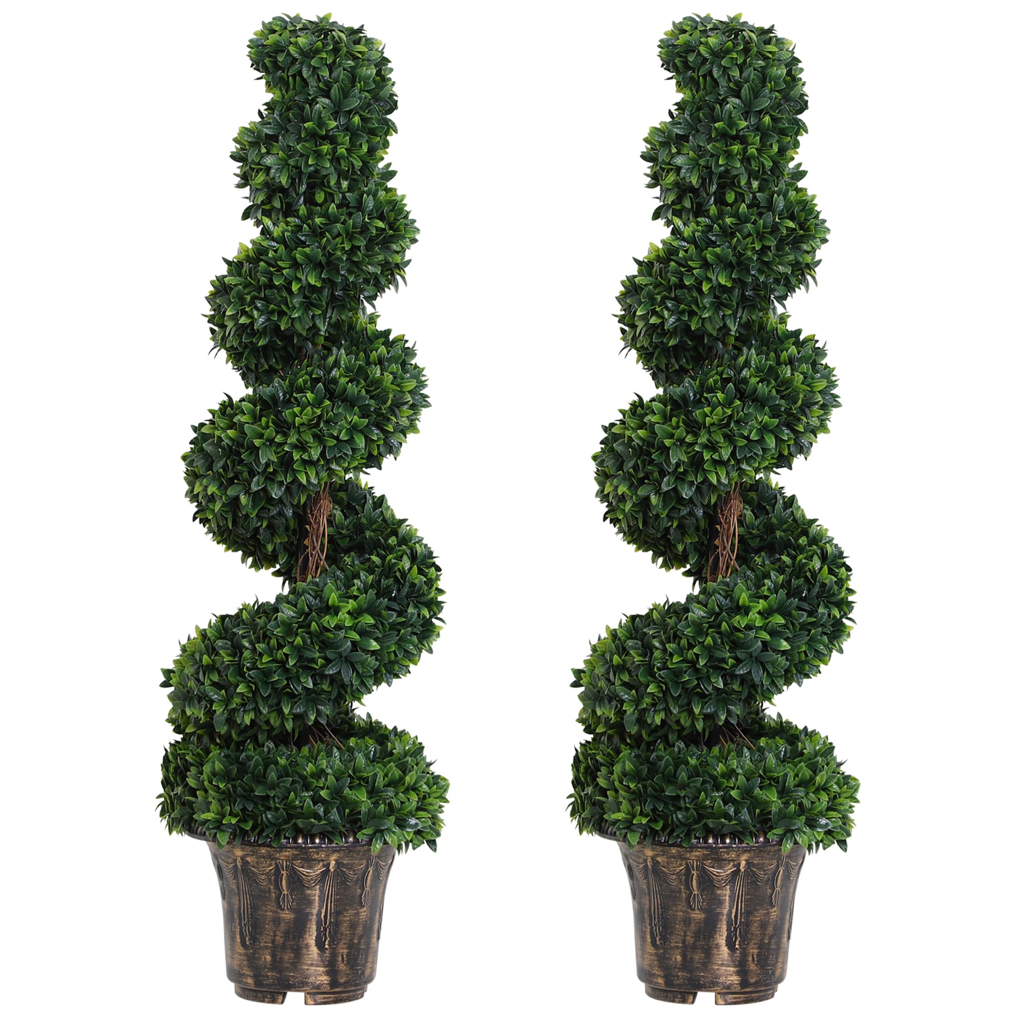 Outsunny Set 2 Piante Finte da Interno di Bosso a Spirale 120cm Verde | Piante Artificiali per Interno ed Esterni, Vaso Incluso, Pianta Finta per Decorazione Casa, Ufficio, Soggiorno, Giardino