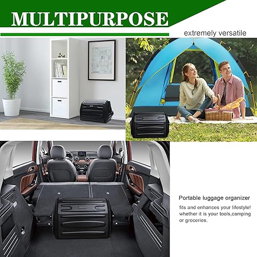 Miniatura 7 de Organizador de maletero de cuero con tapa, bolsa de cola de motocicleta, organizador de almacenamiento plegable para maletero de automóvil,