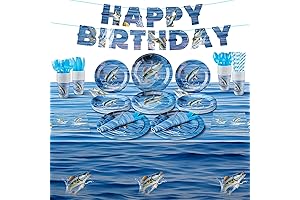 197 Pcs Fishing Birthday Party Supplies Set Includes Fishing Tableware, Decorations and Favors
