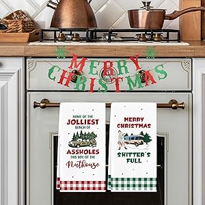 Cheroloven Christmas Vacation Decorations, 2 Pack Funny Holiday Kitchen Towels, Griswold Family Cousin Eddie Christmas Vacation Merch Gifts, Holiday Bathroom Decor Hand Towels, White Elephant Gifts