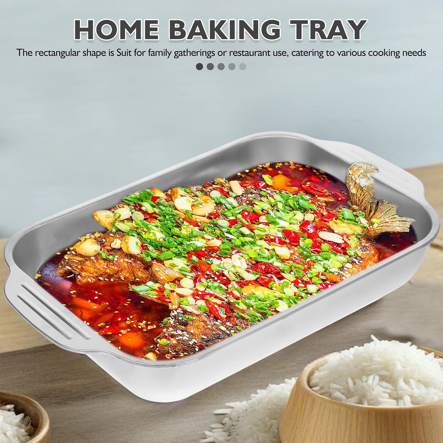 Rectangular Stainless Steel Roasting Pan Deep Grill Tray Non-stick Oven Baking Dish for Induction Cooktop Grilled Fish Serving Plate Bbq Kitchen Tray