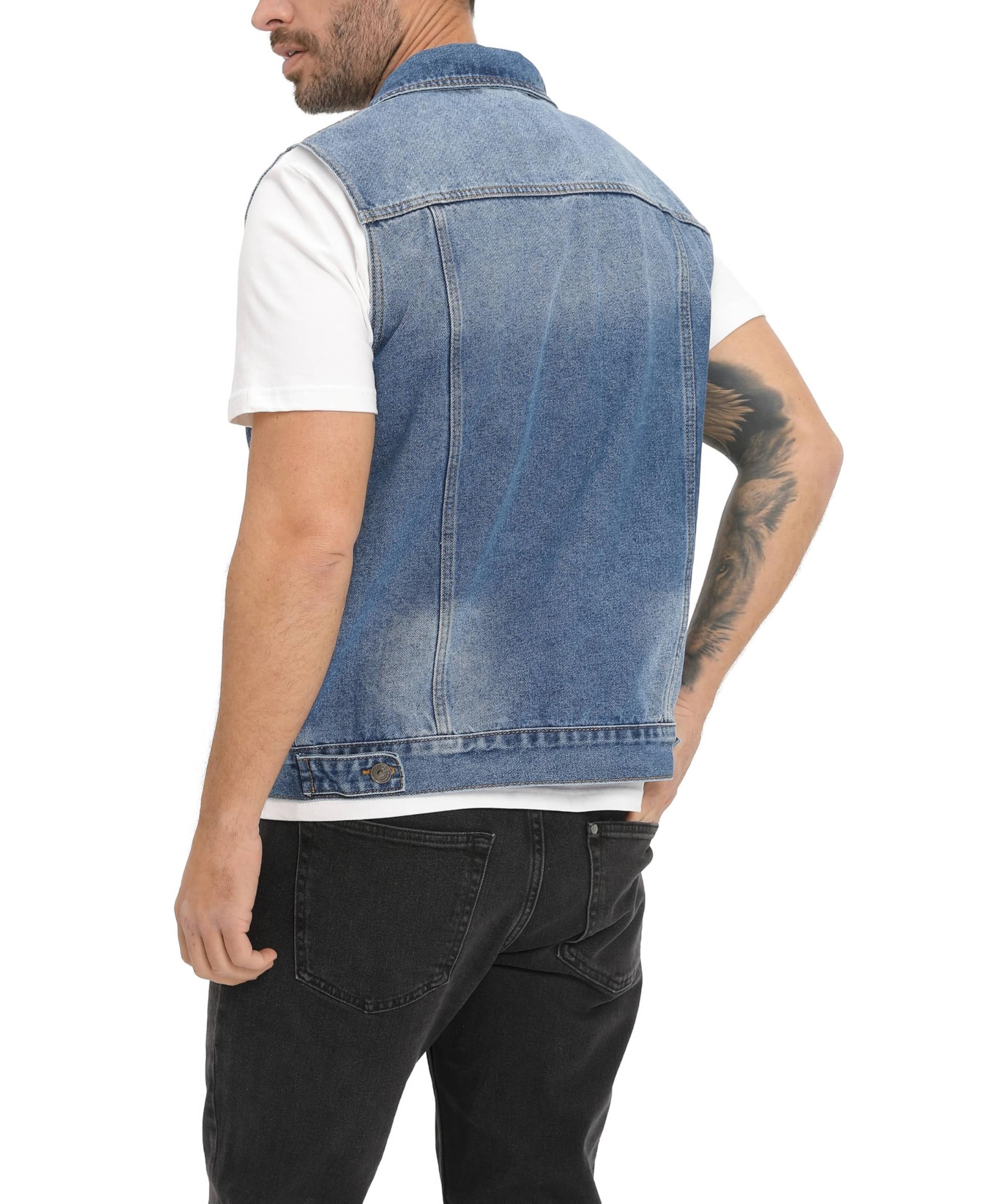 Gilet Jeans per Uomo Multi Tasca Denim Gilets Vintage Cotone Gilet da Moto Senza Maniche Jeans Capispalla Casual Cowboy Giacca