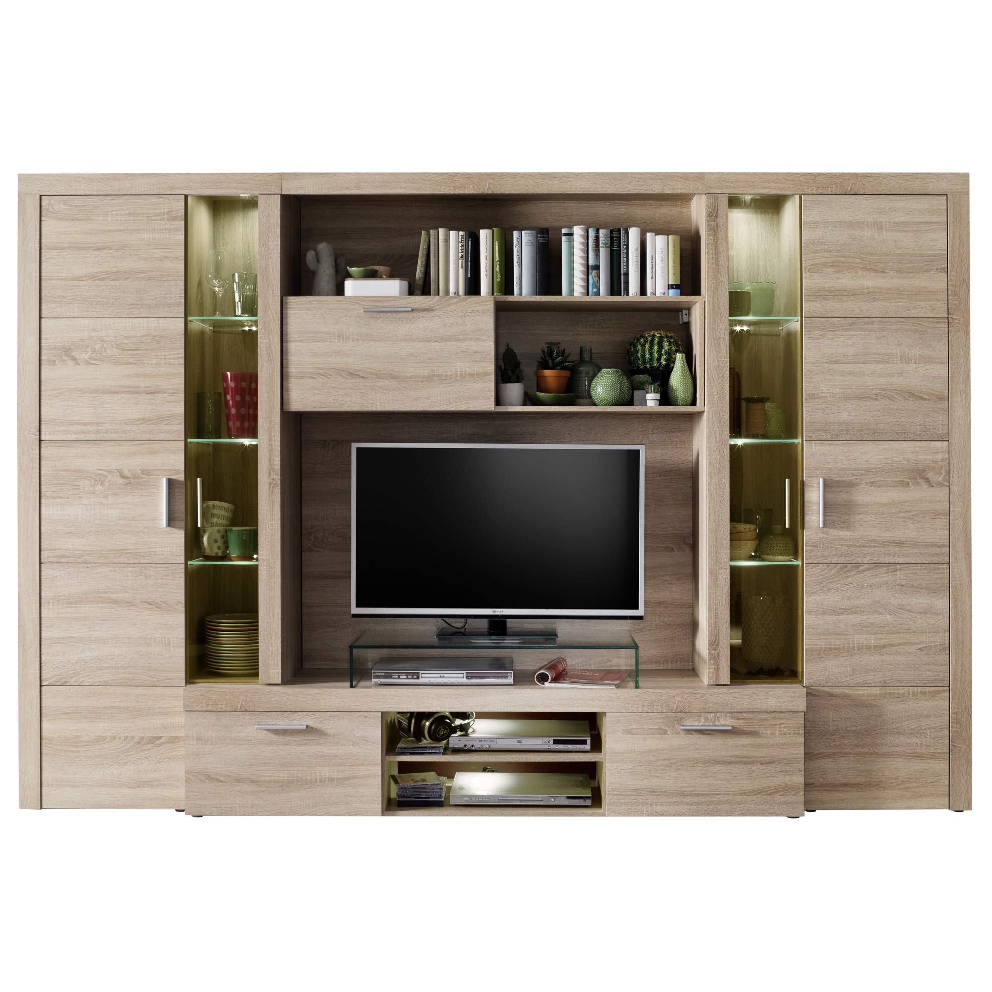 trendteam smart living - Mondeo - Wohnwand - Eiche - Anbauwand mit 4 Türen, 5 offenen Fächern, 3 Klappen und 7 Einlegeböden - (BxHxT) 291 x 197 x 41 cm -viel Stauraum für Ordnung.