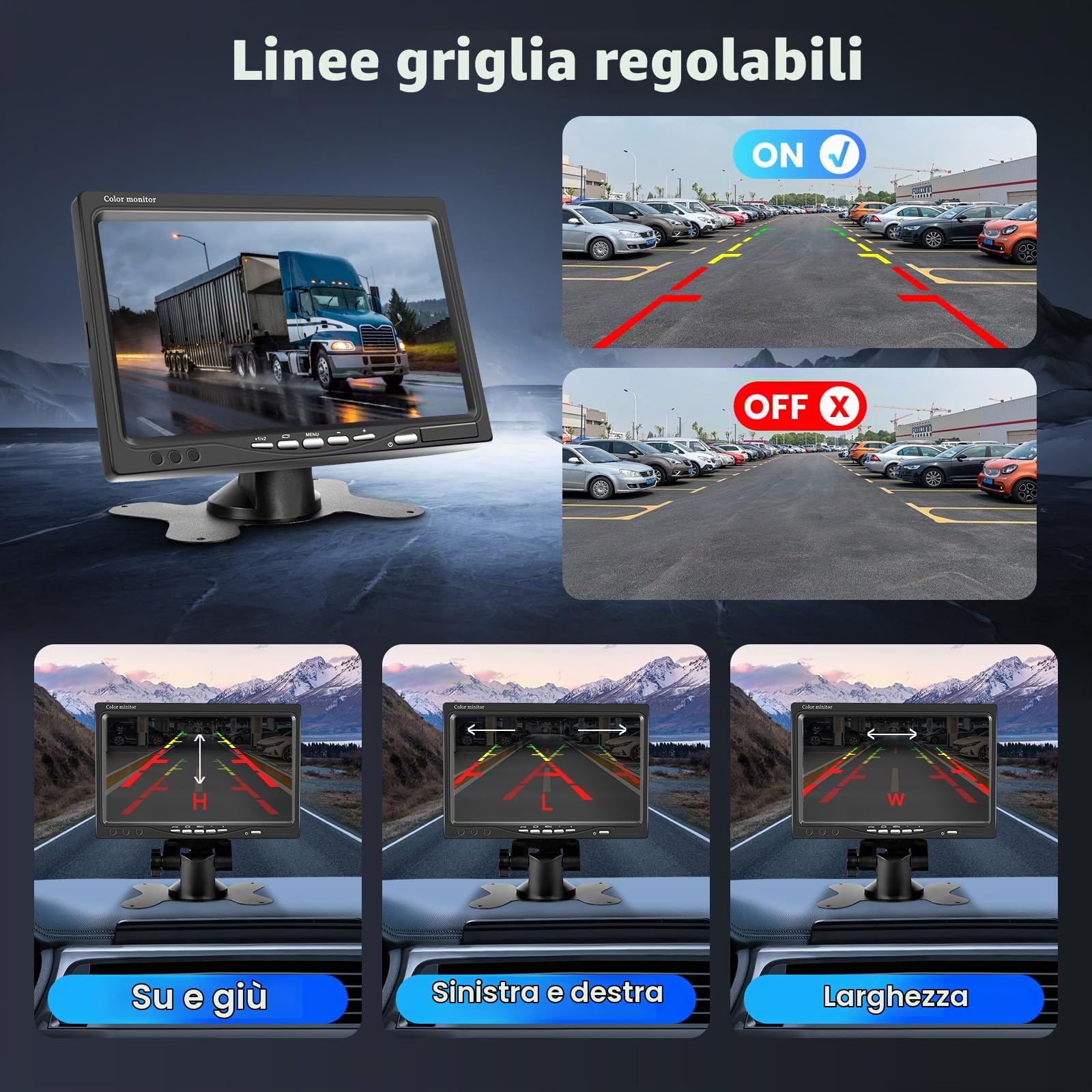 Kit telecamera posteriore senza fili con monitor LCD da 7 pollici, telecamera di backup impermeabile IP68 per auto camper roulotte SUV, telecamera posteriore a LED con visione notturna HD, 12V-24V