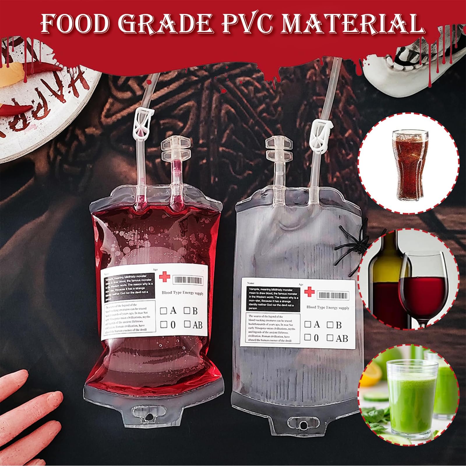 Lot 10 Poches De Sang Halloween 350ml Avec Seringue Et Accessoires - Idéal Zombie Party