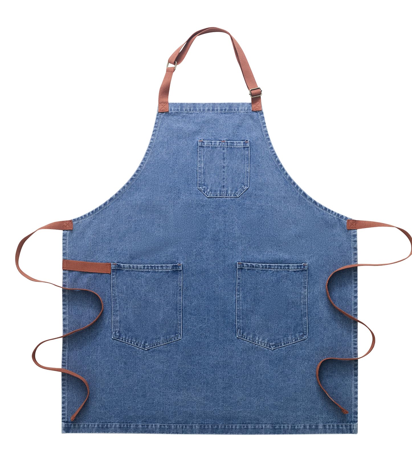 Pincy Cotton Denim Apron, Unisex Adjustable Bib Apron with Pockets for Cooking Kitchens (Light Blue)
