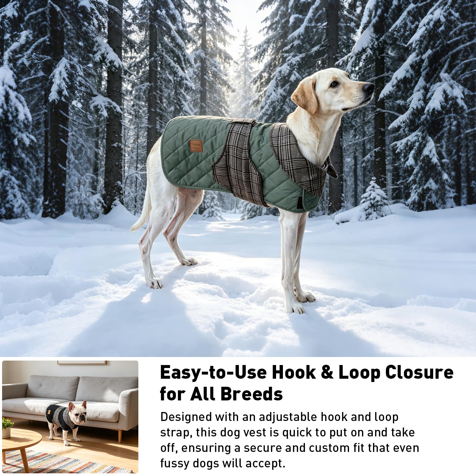 Cappotto invernale per cani, antivento, reversibile, trapuntato, con colletto a quadri, chiusura con , per cani di taglia piccola, media e grande (rosa, 2XL)