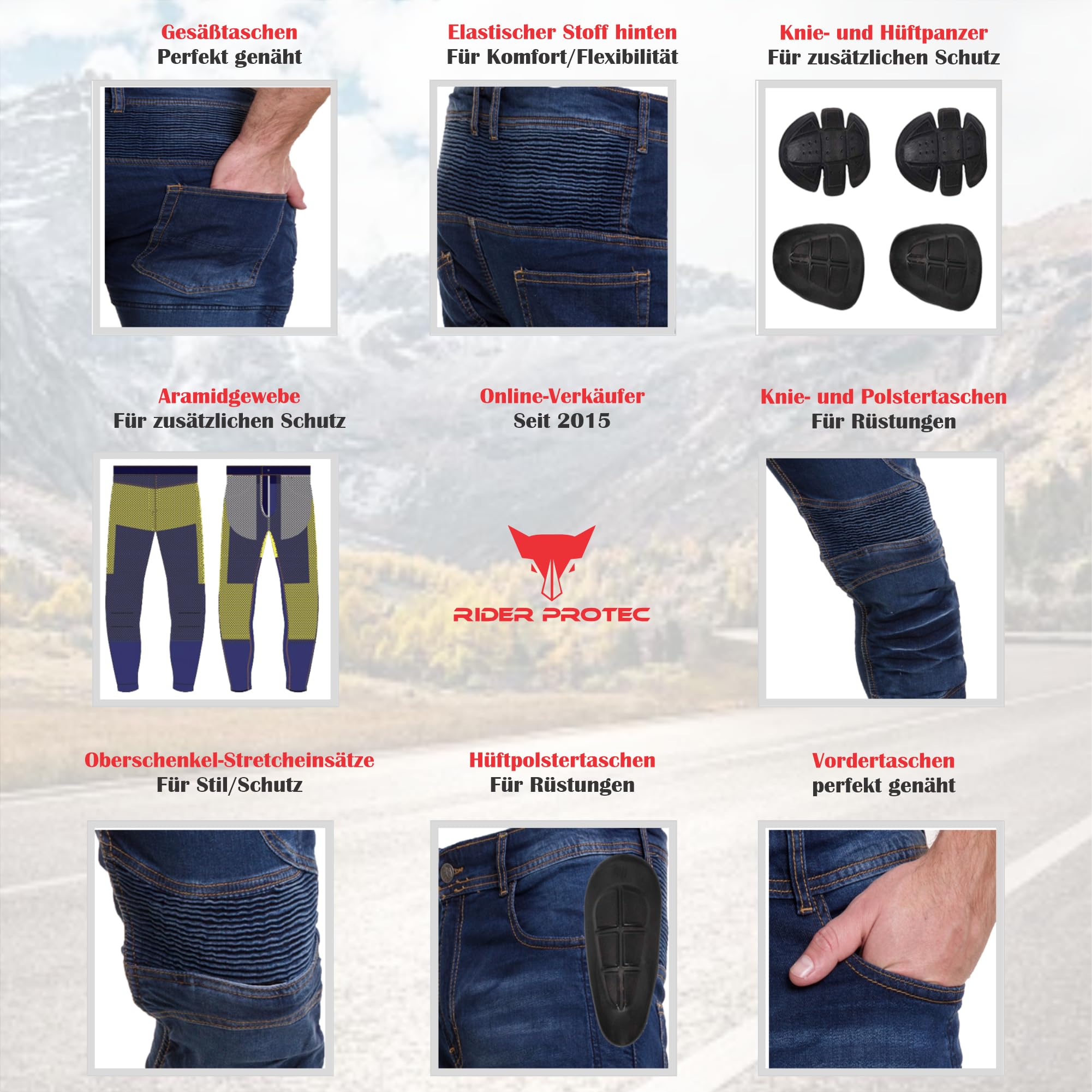 Jean de Moto pour Homme, Doublure de Protection en aramide, Pantalon de Moto en Denim avec Protections Amovibles, Pantalon de Motard pour Homme