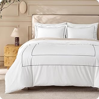 Luxury Hotel Duvet Cover King Size, 100% White Cotton Embroidery Bedding Set, Includes 1 Duvet Cover 104x90 Inches with Zipper Closure & 2 Pillow Shams, Comforter Sold Separately