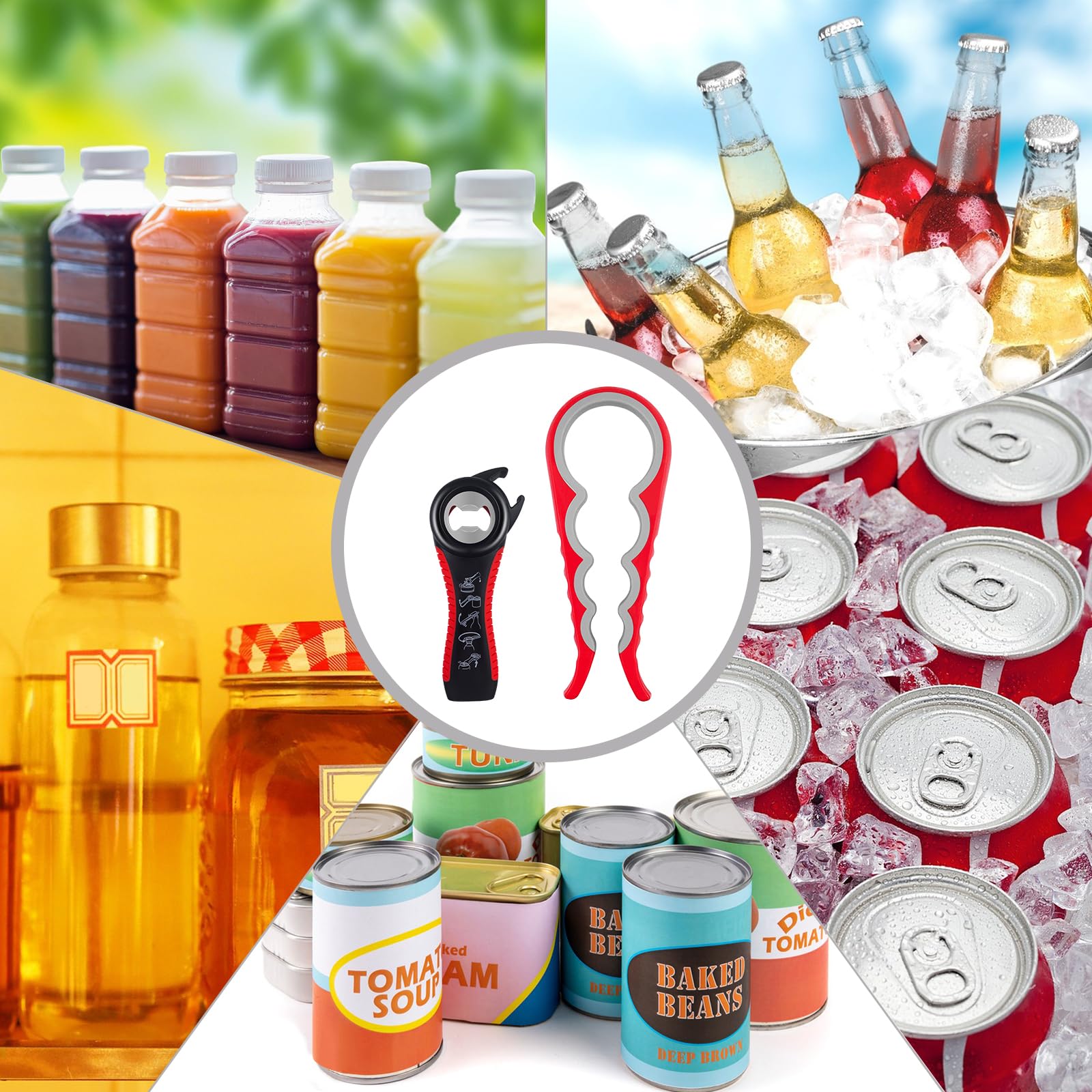 3 Gummiflaschenöffner + 1 Deckelöffner - Anti-Rutsch Küchenhelfer Set
