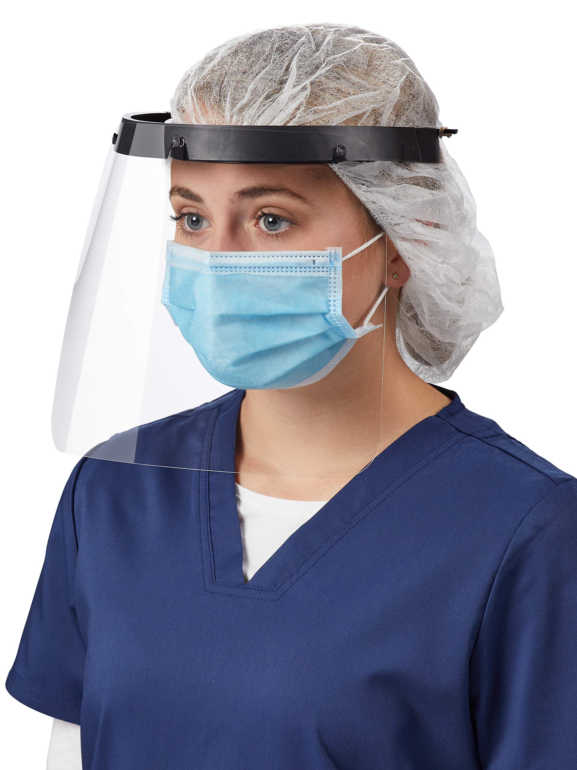 20 Pack | Clear Plastic Universal Safety Face Shield (Made in USA) Reusable Anti Fog Breathable, Lightweight Adjustable for Men Women Adults (20 Pack Black)