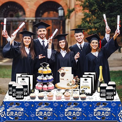 Miniatura 6 de Oigco Decoraciones de fiesta de graduación, mantel de graduación de felicitaciones para suministros de fiesta de graduación 2024, paquete de 3