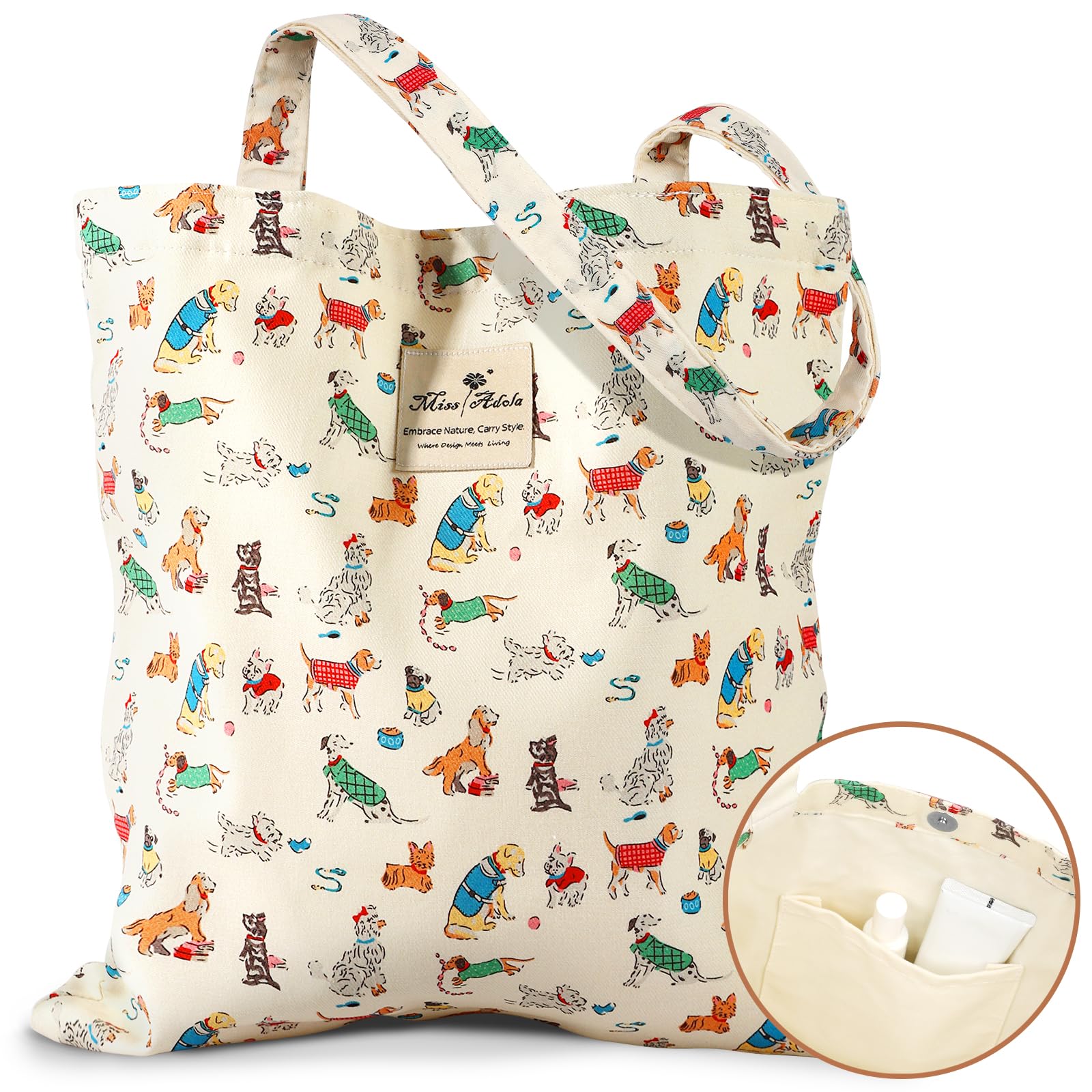 Miss Adola Aesthetic Cotton Tote Bag for Women - Reusable Shoulder Bag with Buckle Fabric Bag for Gym, Travel, Work