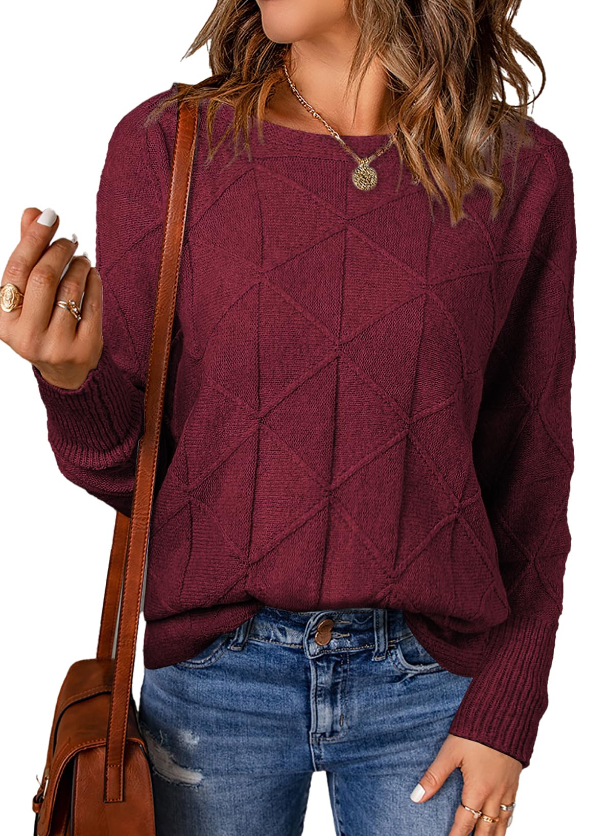 EVALESS Womens Crewneck Sweaters Batwing Sleeve Pullover Tops | Soft Lightweight Knit Sweater, Batwing Sleeve Loose Fit Clothes, Casual Fall 2026 Winter Outfits