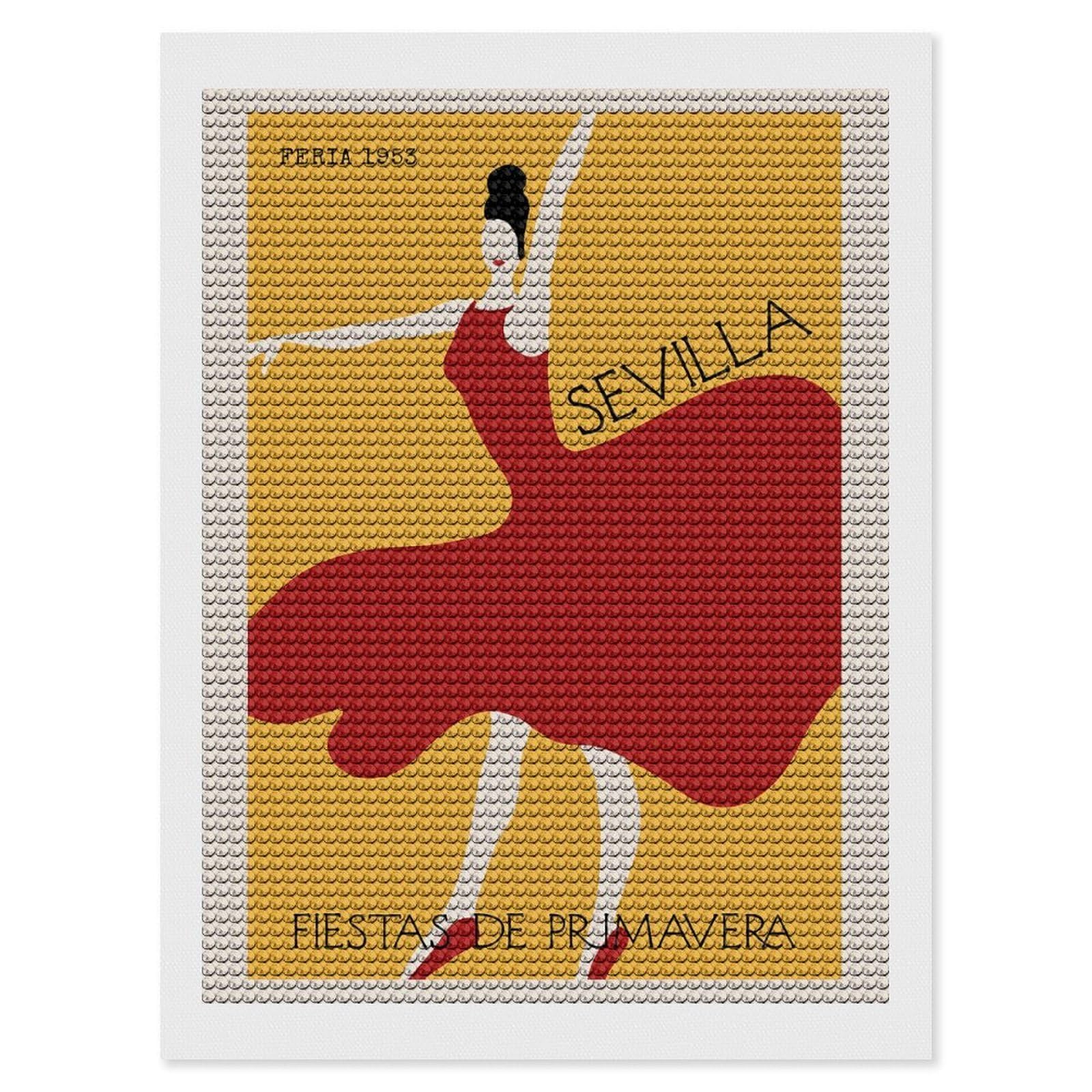 Junmoney Spain Feria Festival Diamond Art Canvas 12"x16", for Adults, Pleasing Wall Art Project, Modern Decor, Gift Idea, Nice Detail and Sparkle