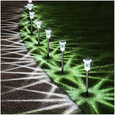 Jorex Mart Solar Pathway Lights Outdoor Led Waterproof Stainless Steel Garden Stake Lights for Path Walkway, Driveway, Yard, Patio Garden Decor 10 Pack Garden Stake Lights for Path- Cold White