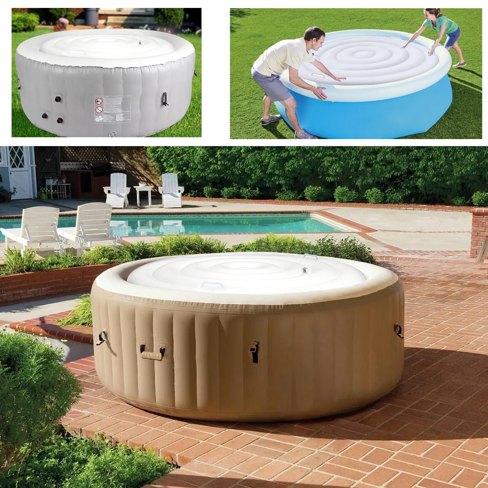 Whirlpools Gehäuse, aufblasbare Whirlpools Abdeckung runden Whirlpools-Gehäuse mit Inflations- und Deflationsventil Winddicht regendichtem schneebedeckter isolierter für 4-6 Personen (Weiß 138 cm)