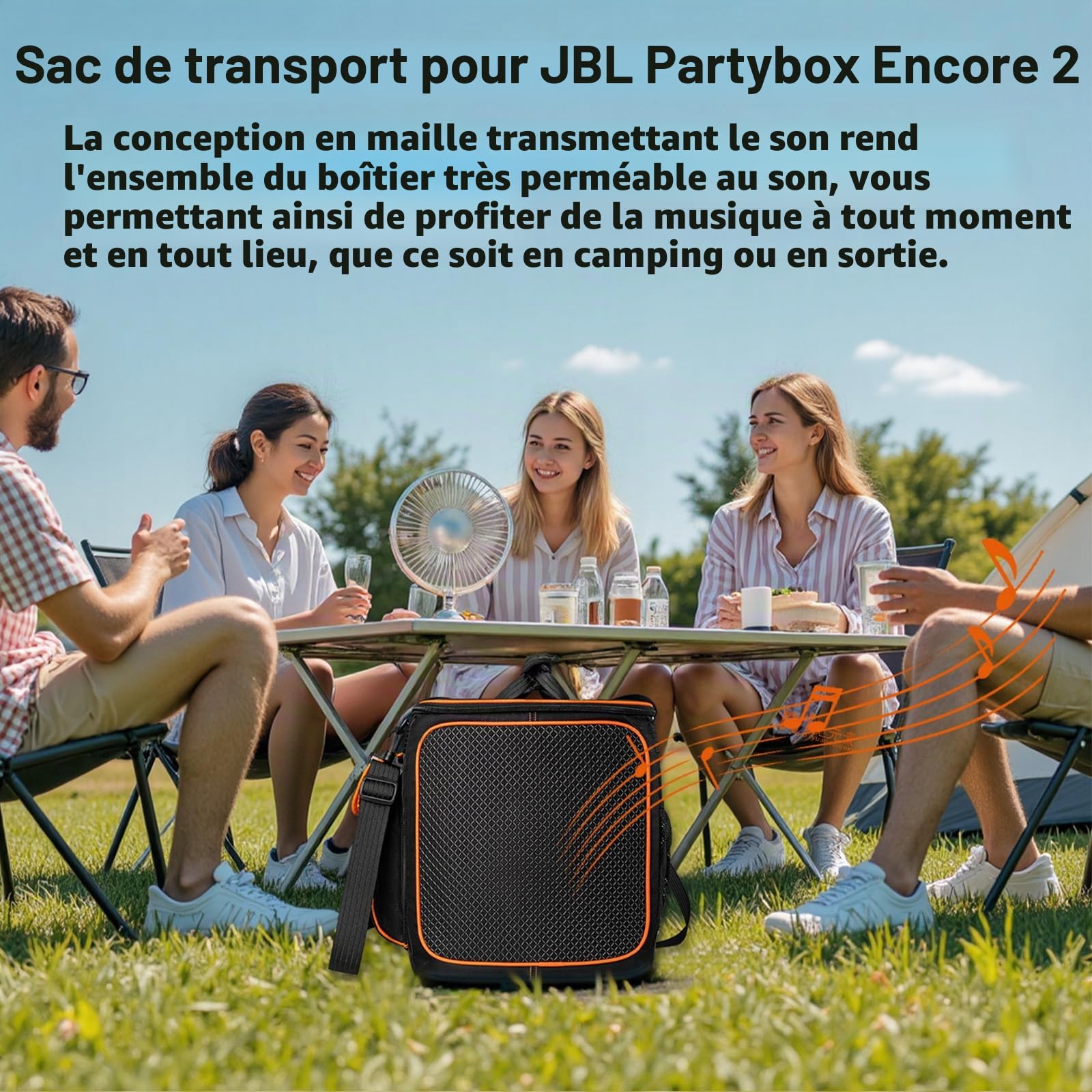 Sac de voyage pour JBL Partybox Encore 2 – Étui de transport résistant aux chocs avec port de charge directe et maille ventilée pour haut-parleurs, fêtes en plein air/camping (convient pour