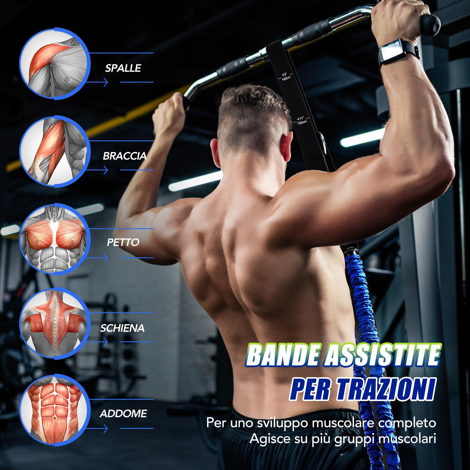 ALongSong Elastici Fitness Resistenza per Trazioni con 4/5 Fasce, Intervallo di Elastico Fitness da 80-320Lbs/80-400Lbs e Piattaforme per i Piedi Regolabili per Allenamento Palestra