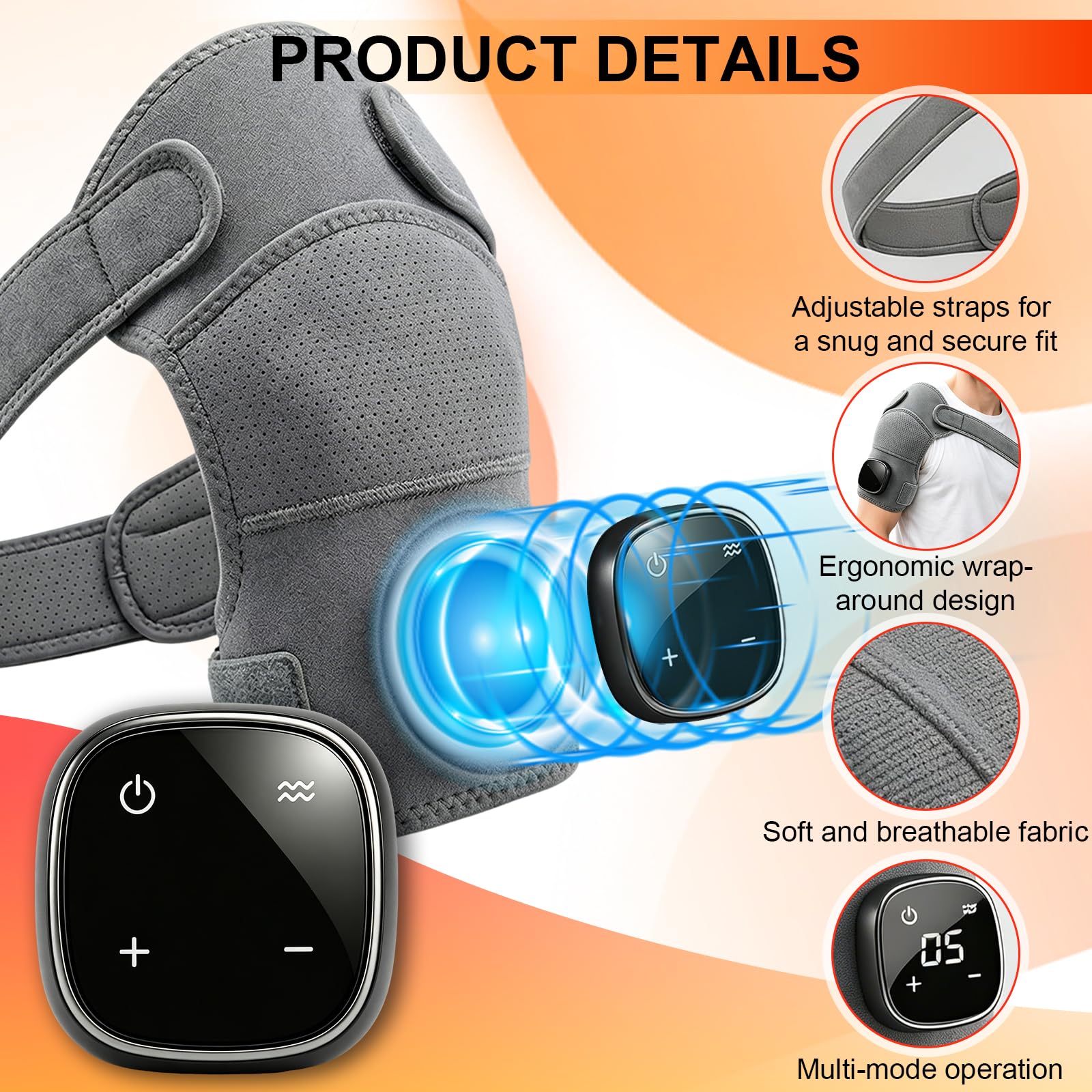 Schultermassagegerät,Nacken Schulter Massagegerät Gerät mit Vibration und Wärme,Kabellose Schultermassageauflage mit LCD Touchpanel für Zuhause und Büro,Beheizte Schulterbandage für Damen und Herren