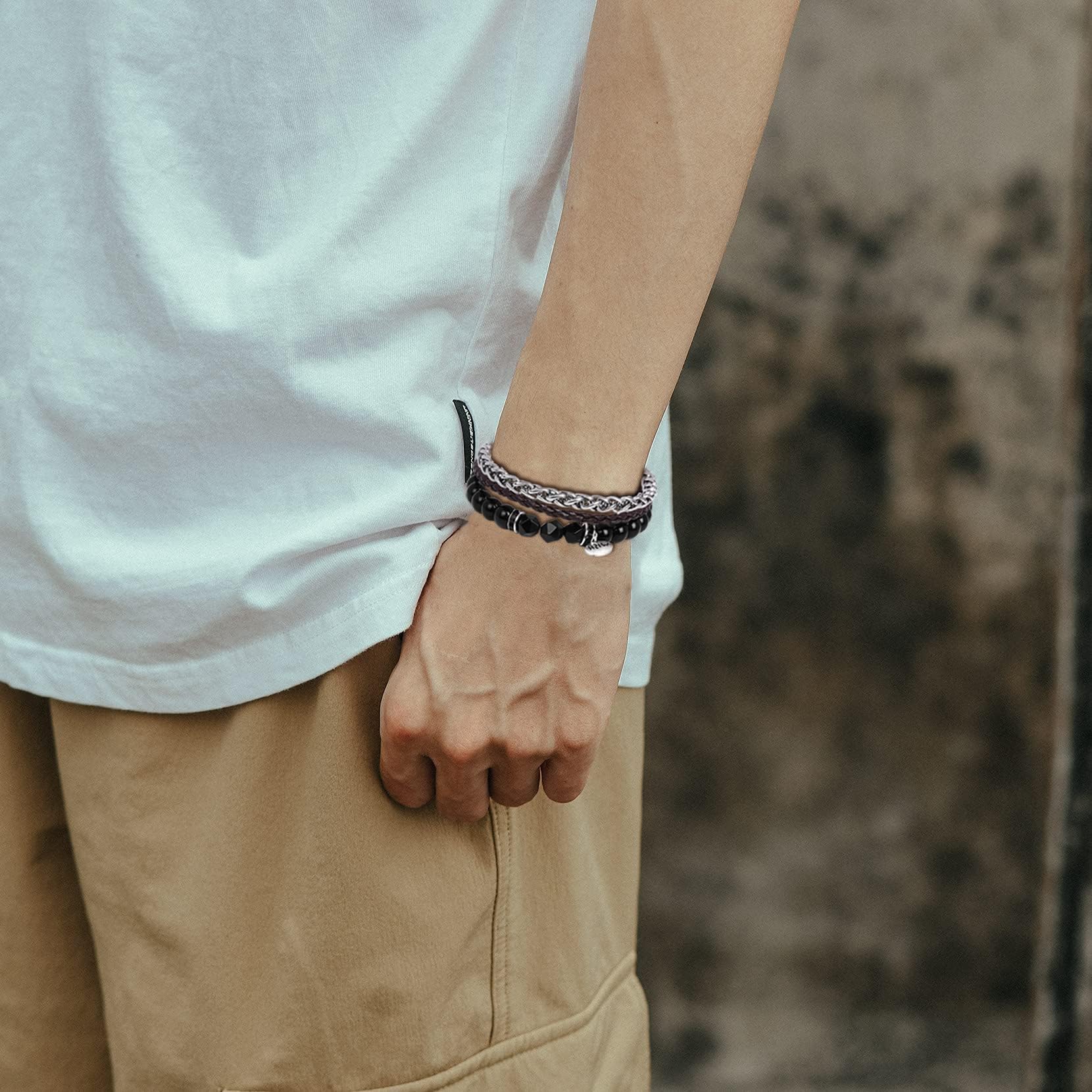 FANCIBAND Bracciale Uomo Acciaio Inox e Perle Pelle Bracciali Regalo per Marito Fidanzato Fratello Personalizzato Bracciale uomo Pietre Naturali
