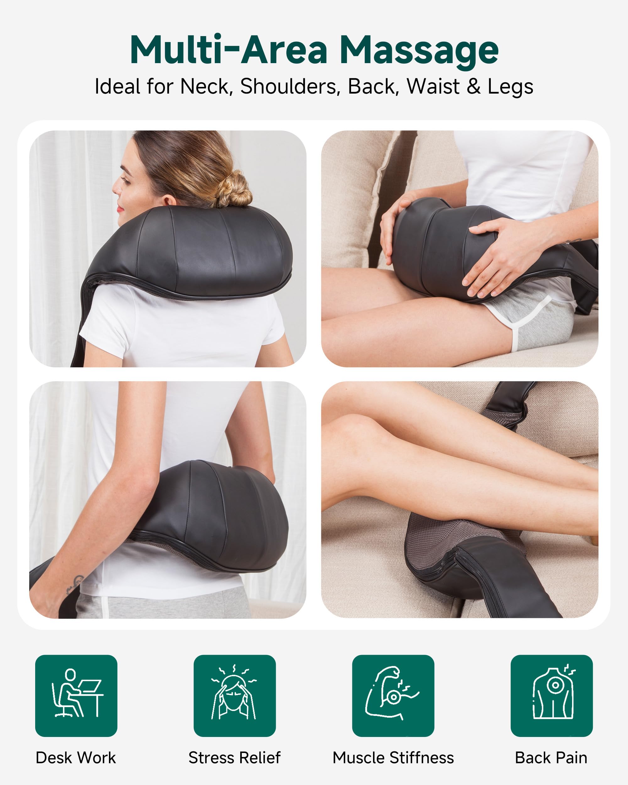 Snailax Shiatsu Neck and Shoulder Massager - Back Massager with Heat, Deep Kneading Electric Massage Pillow for Neck, Back, Shoulder,Foot,Body