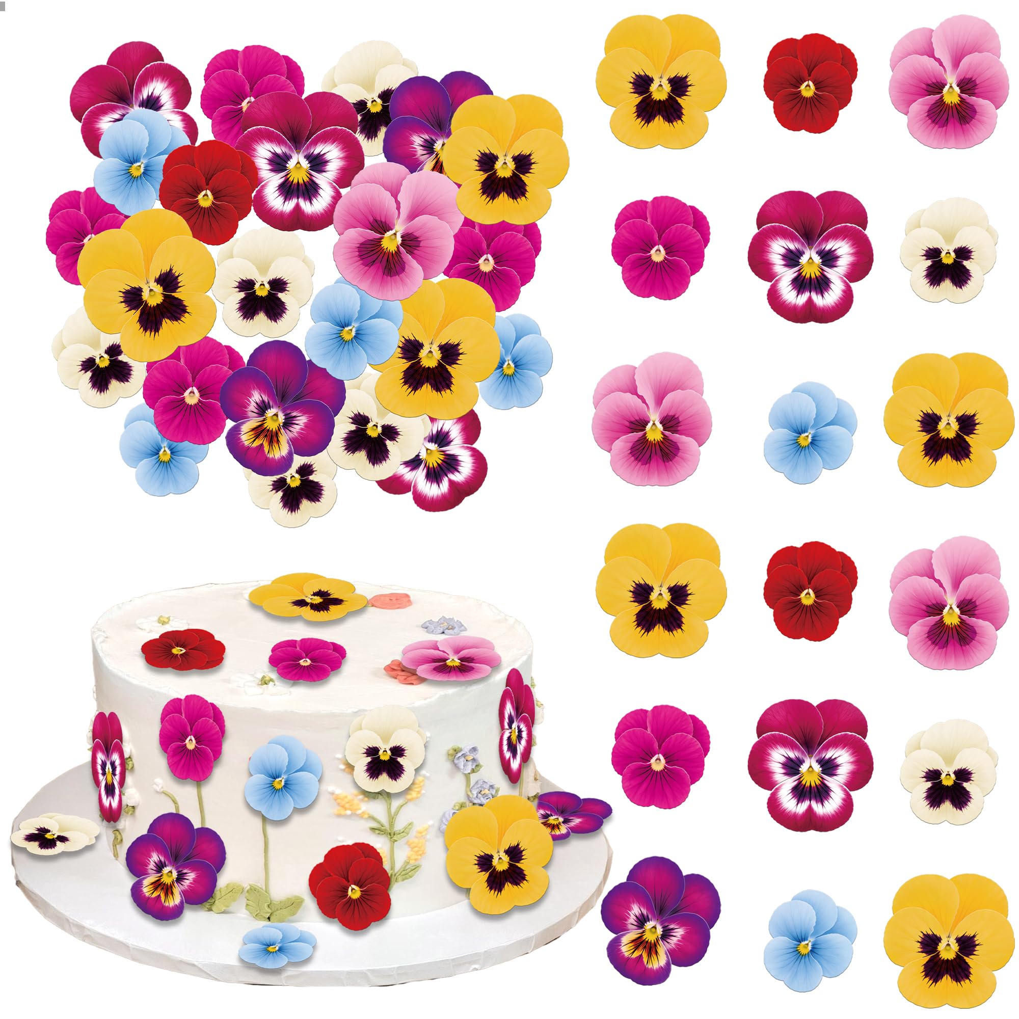 Xsstarmi 64 Pack Edible Flowers Cupcake Toppers Rice Paper Edible Flowers Cake Decorations for Tropical Hawaiian Theme Baby Shower Wedding Birthday Party Cake Decorations Supplies