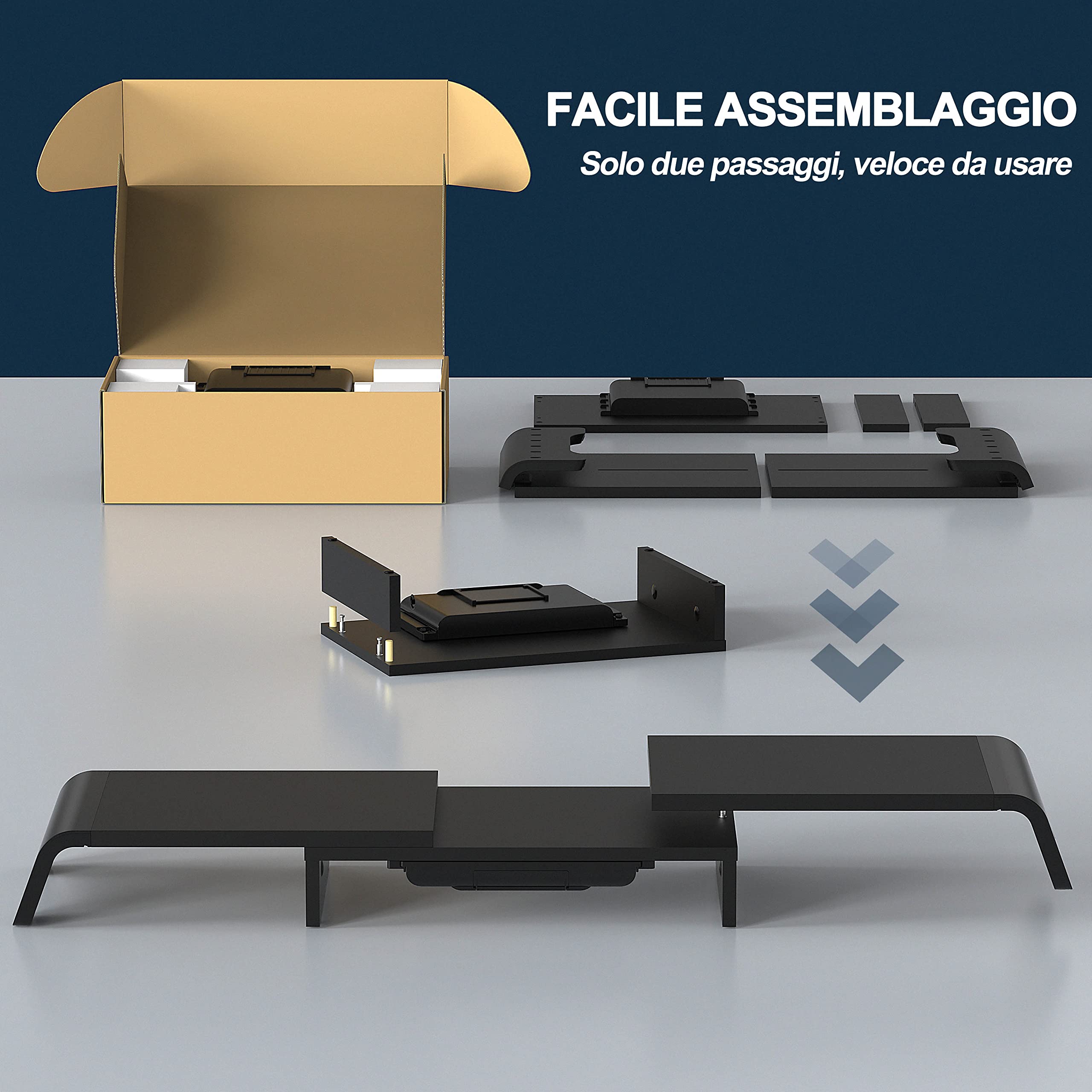 Fenge Supporto Monitor Regolabile in Lunghezza e Angolazione per 2 Monitor Supporto per Monitor in Legno con Cassetto, Scatole Di Stoccaggio Mobili 74-107x 23,5x 8,9cm Nero G04B1102B