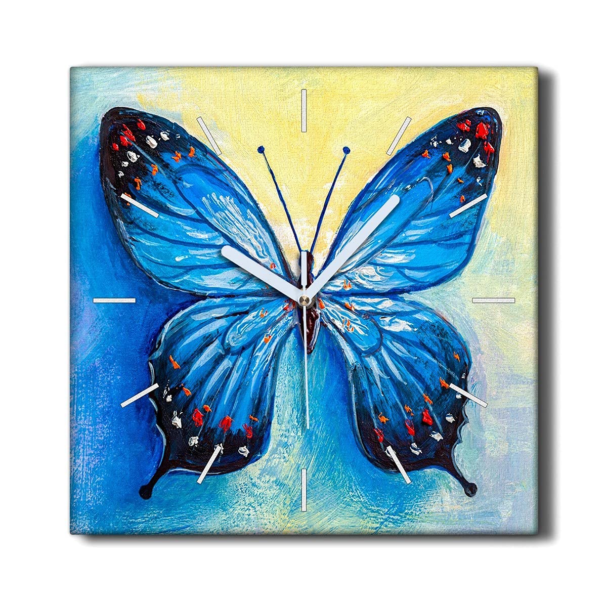 Horloge sur Toile 30x30cm Coloray Papillon Insectes pour Décoration Murale