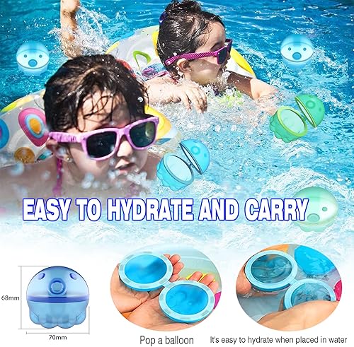 Miniatura 2 de Xukrat 6 globos de agua reutilizables con autosellado de llenado rápido, globos de agua magnéticos recargables para fiestas de verano, juguetes de