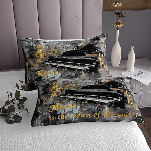 Miniatura 3 de Colcha de música de piano, tamaño Queen, juego de ropa de cama de 3 piezas para niños, niñas, niños, adolescentes, decoración de habitación, juego