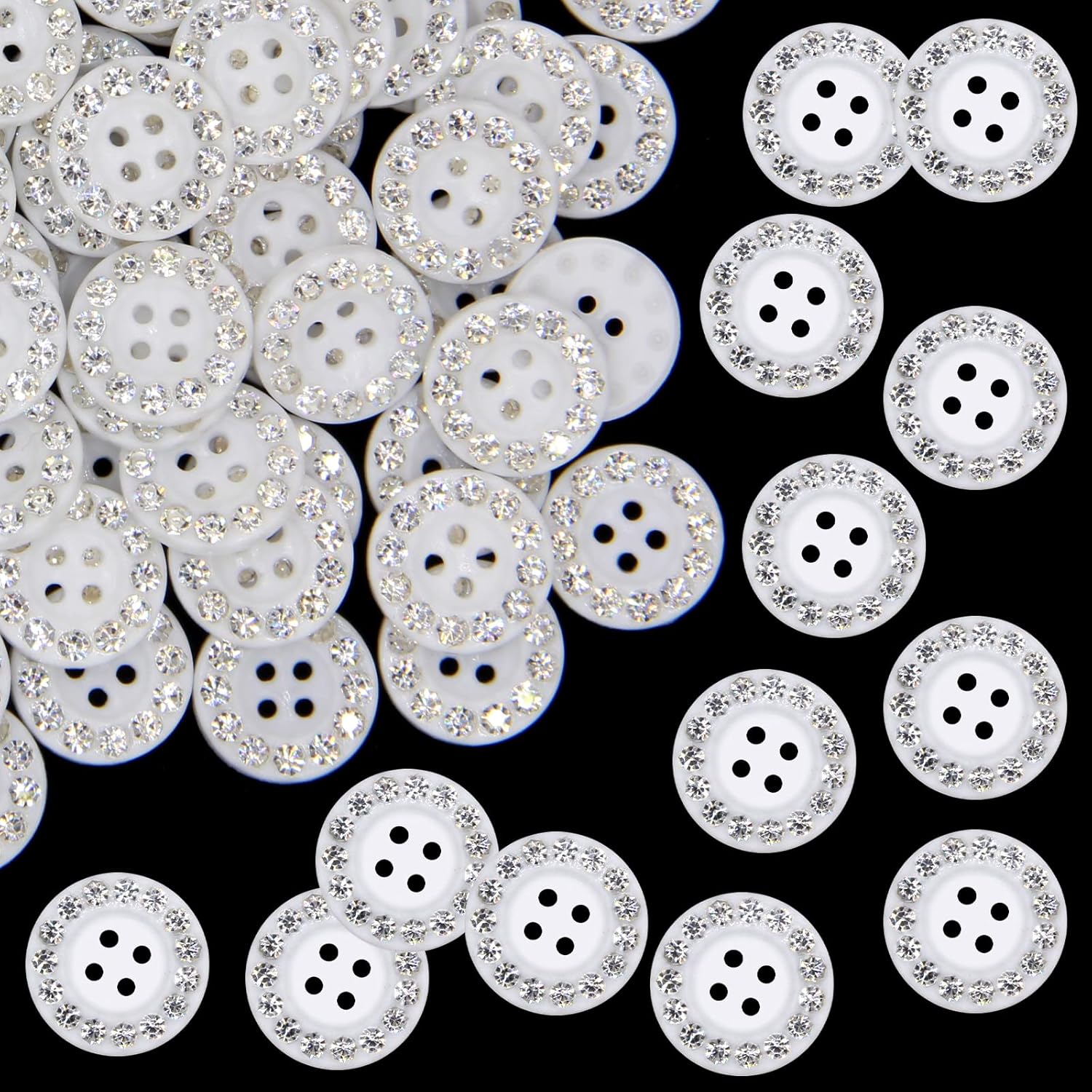 50 Pcs Resin Sewing Buttons, White Buttons 4-Holes Craft Rhinestones Buttons 3/4" (20mm) Replacement Round Crystal Button for DIY Decoration