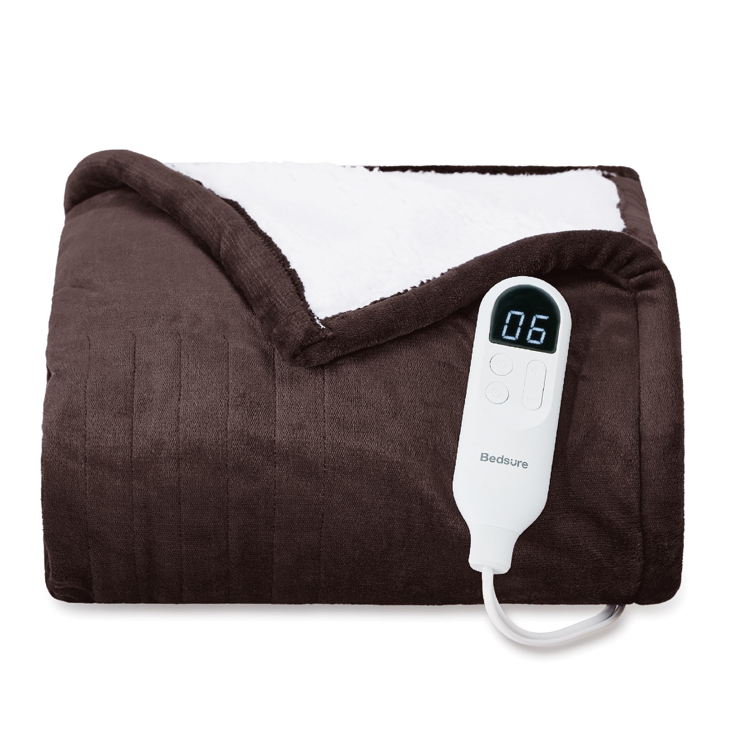 Bedsure Heated Blanket Throw Blanket - Fast Heating Electric Blanket, Soft Flannel Heated Throw with 4 Time Settings, 6 Heating Settings, Warm Gifts for Grandma Granpa (50x60 inches, Brown)