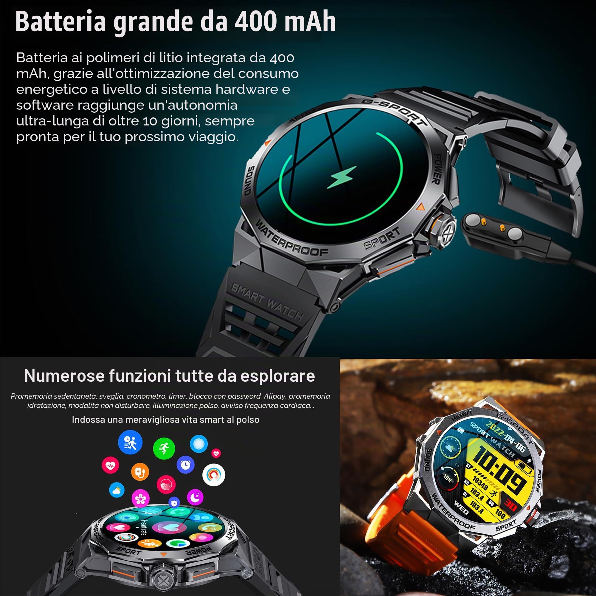 Smartwatch Uomo con Effettua o Risposta Chiamate, 1,43'' AMOLED Orologio Smartwatch, Contapassi Sonno Cardiofrequenzimetro, 123 modalità Sportive, IP68 Smart Watch per Android iOS (Argento)