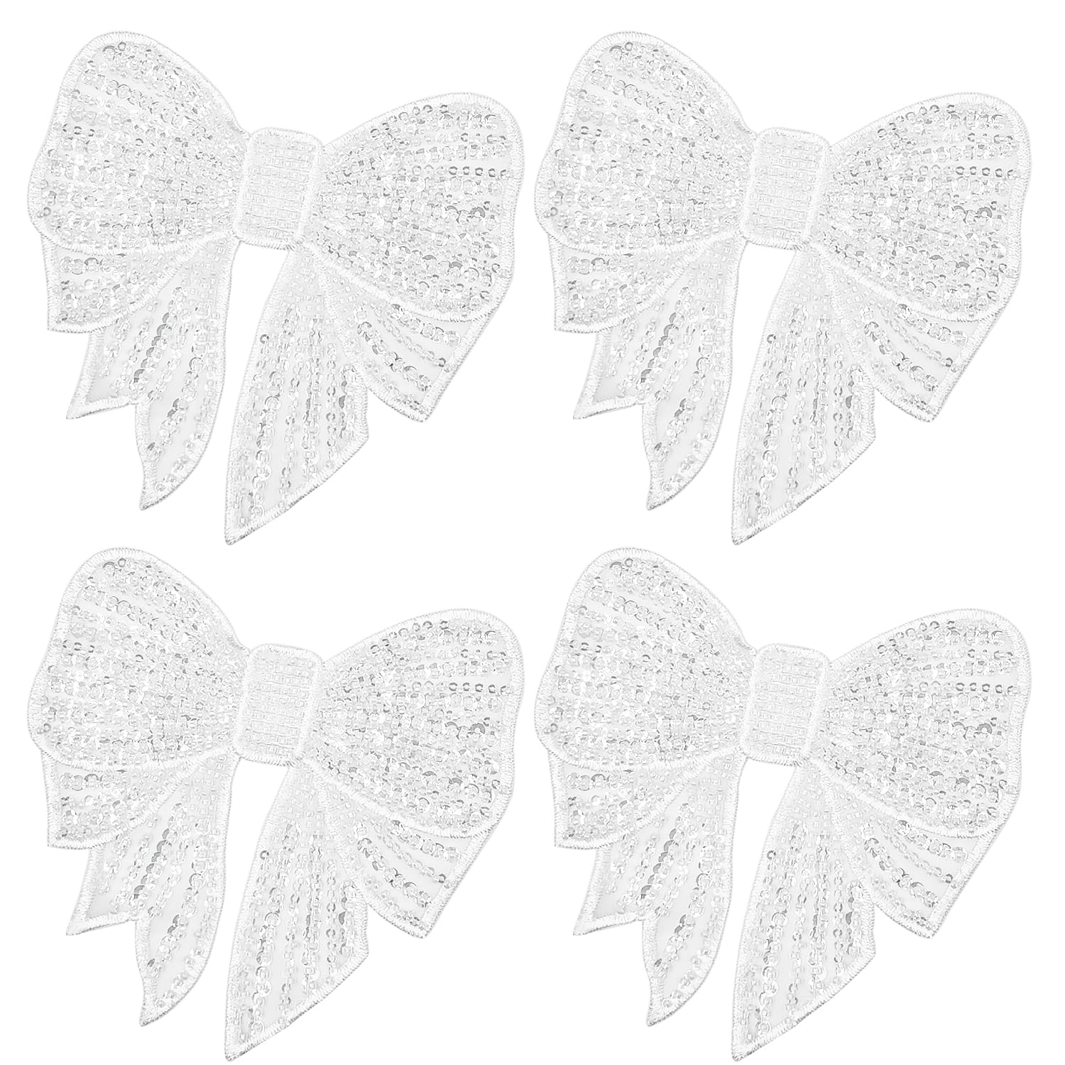 WANYI 4 pcs Bow Tie Embroidery Sew on Patches，Lace Applique Patches Butterfly Decorative Fabric Patches Sequin Beaded Embroidered Lace Appliques for Sewing Clothing Dress Shoes Decor (Bow Tie)