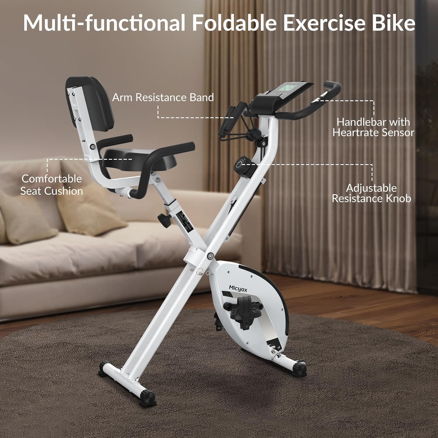 Exercise Bike, Micyox Magnetic Foldable Indoor Cycling Bike with LCD Display and Heart Rate Sensor Home Workout Bike with Resistance Bands Space-saving Fitness Exercise Equipment 7 81z1wUn8NAL. AC SL1500