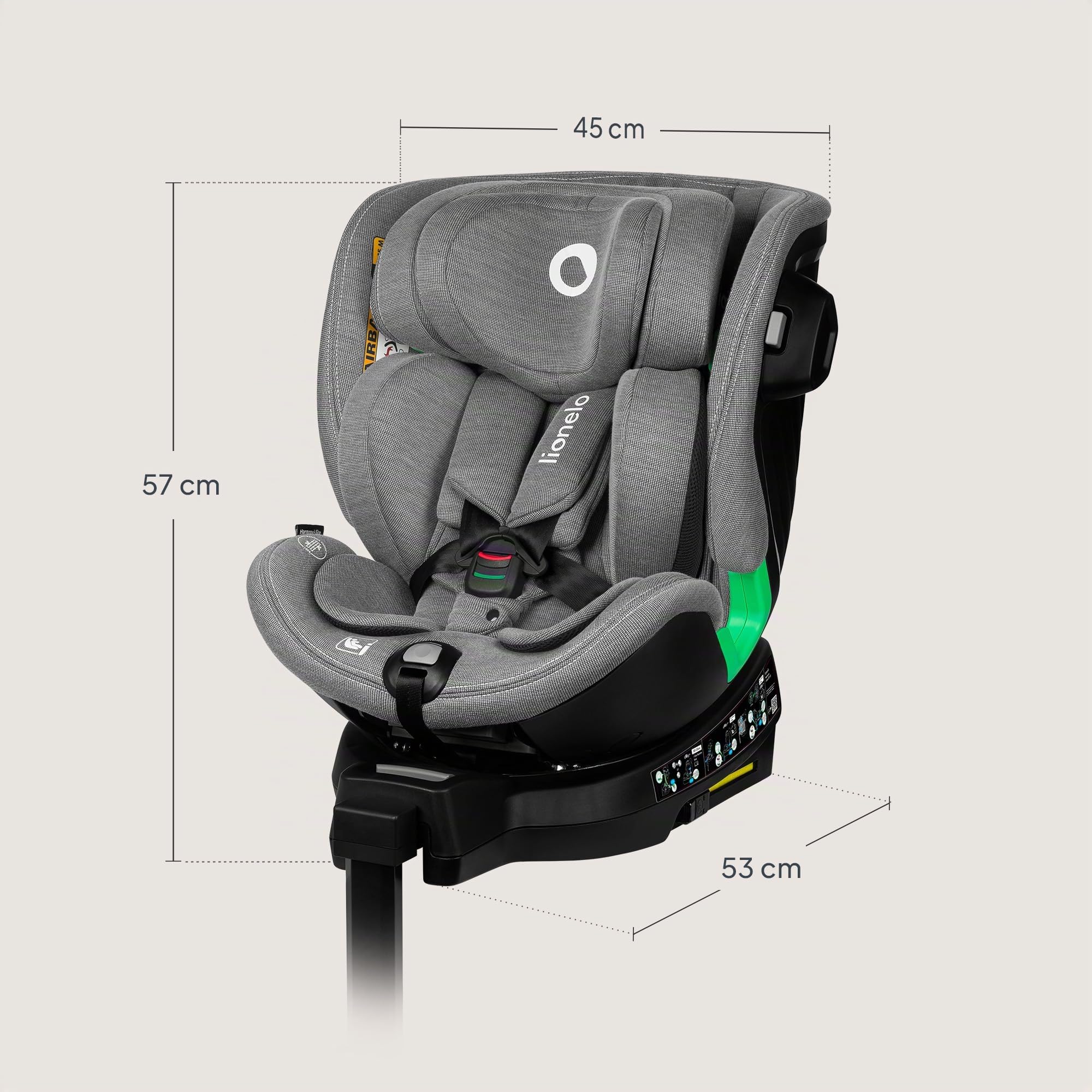 LIONELO Harmony I-SIZE Siège auto pivotant à 360° pour enfants de 40 à 150 cm, montage avec ISOFIX + pied stabilisateur, appuie-tête et dossier réglables, insert de réduction Dri-Seat (Grey Concrete)