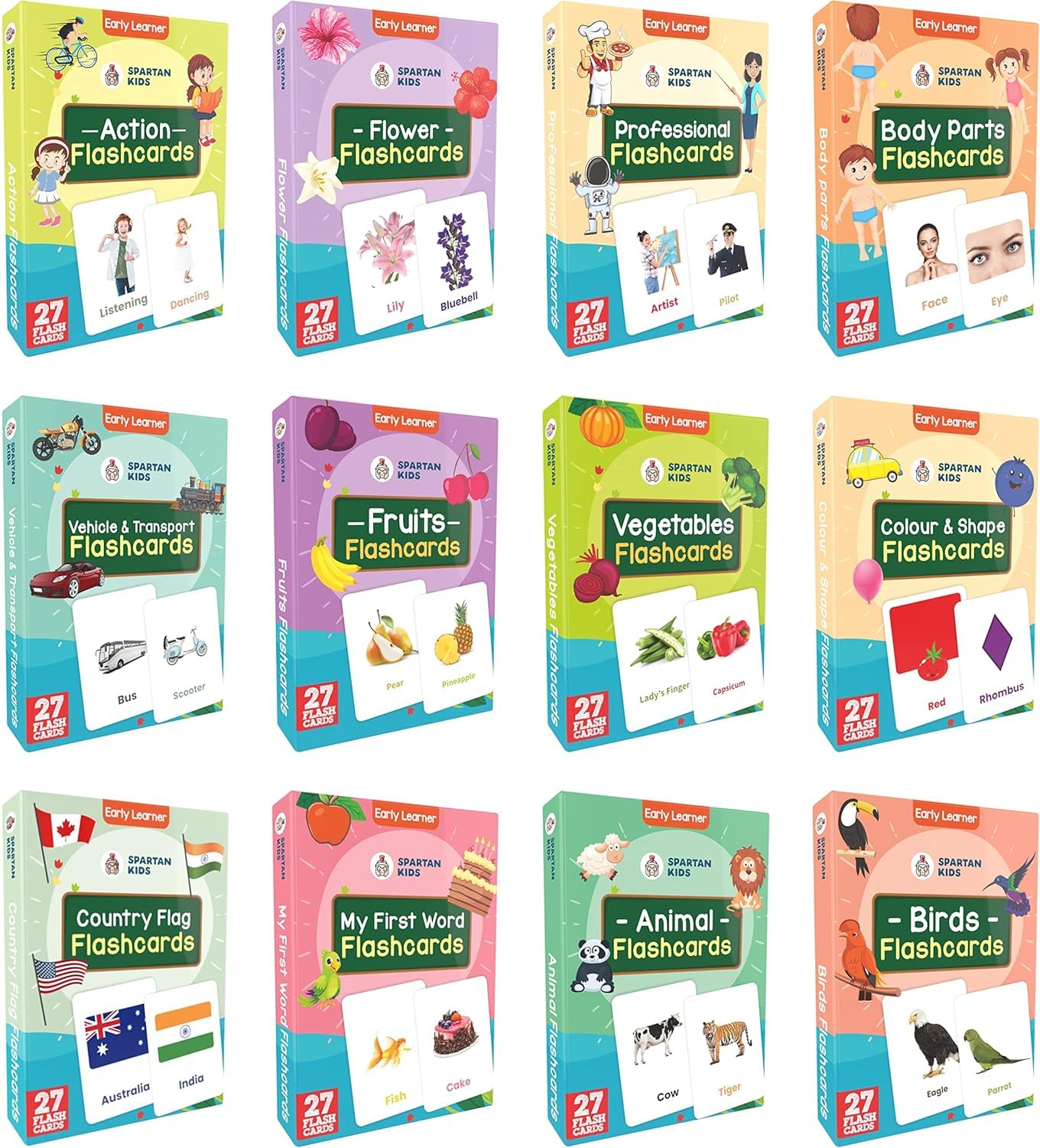 SPARTAN KIDS Flash Cards for Kids (Set of 12) Easy & Fun Way of Early Learning Creative_Thinking 3 Months to 6 Years Babies (Combo Set)-image-4