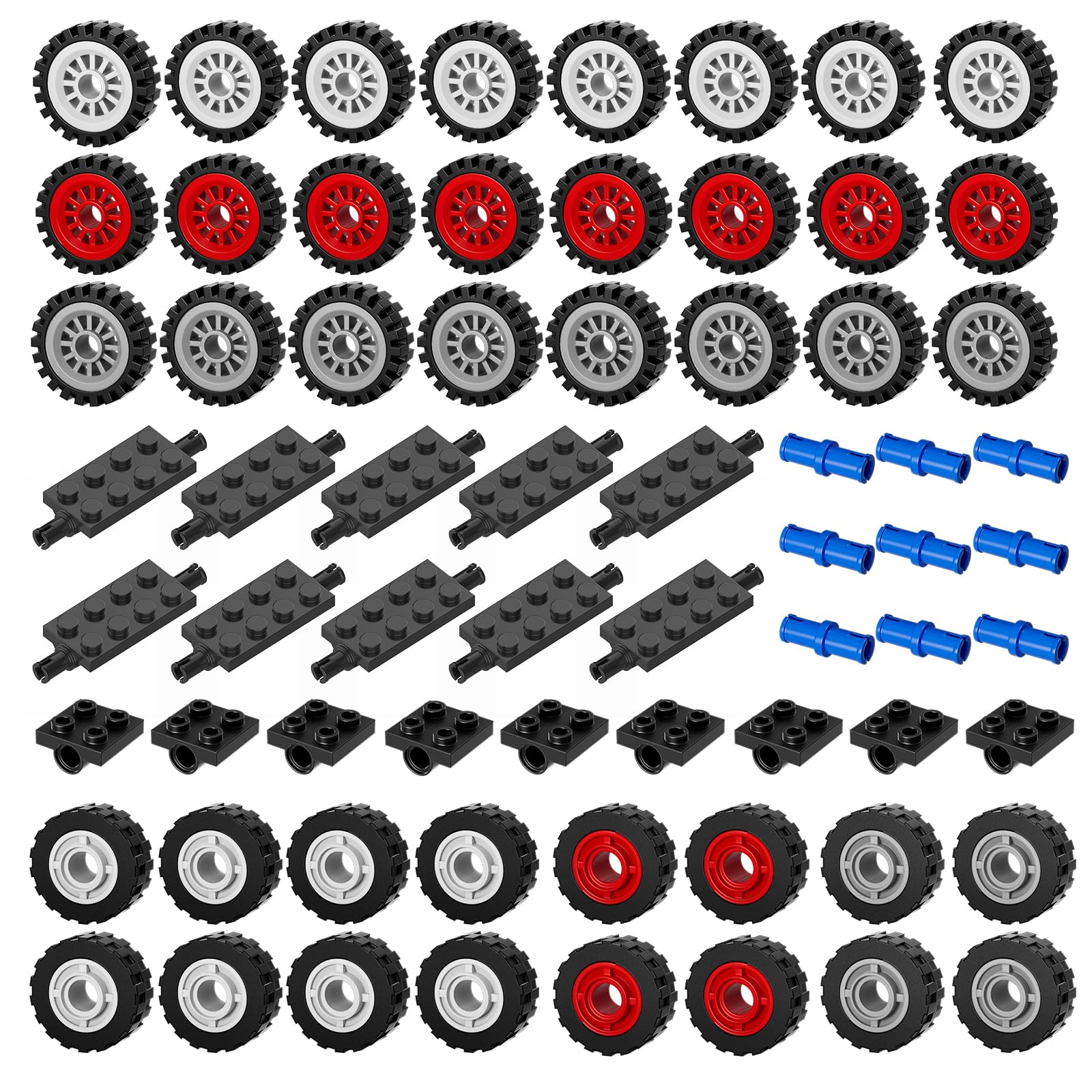 Wheels and Axles Sets Tires Building Kit, Compatible with Lego Wheels and Axles, 98 Pcs Car Parts and Classic Pieces Accessories, Bulk Bricks Sets