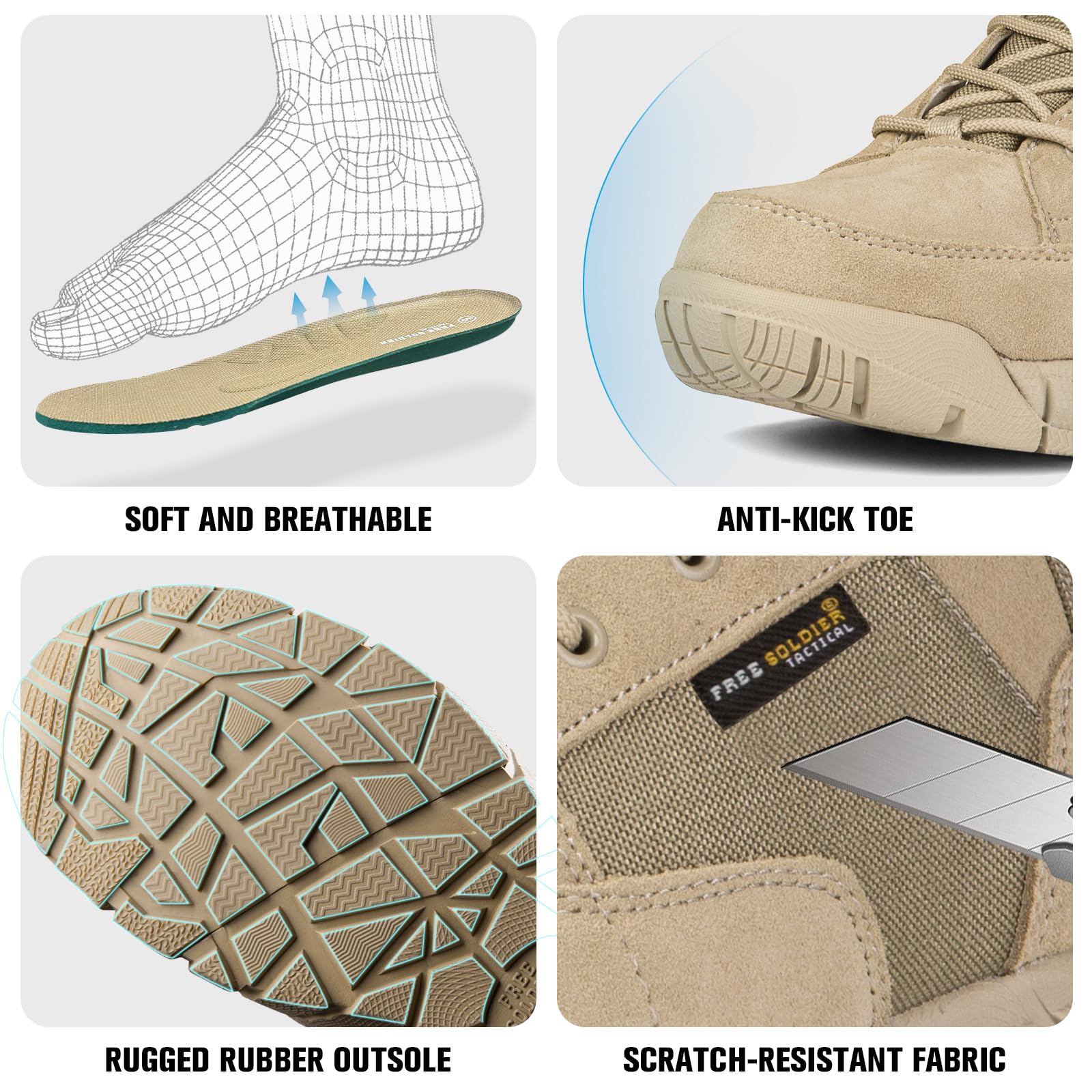 FREE SOLDIER Stivali da Uomo Ultraleggeri Stivali da Lavoro Tattici Militari 6" inch High-Tops Stivali da Neve Traspiranti Traspiranti per Camminare a Piedi