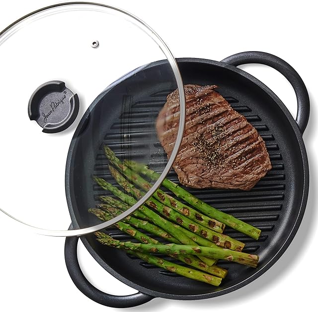 Jean-Patrique The Whatever Pan Cast Aluminum Griddle Pan for Stove Top - Lighter Than Cast Iron Skillet Pancake Griddle with Lid - Non-Stick Stove Top Grill 10.6" Diameter