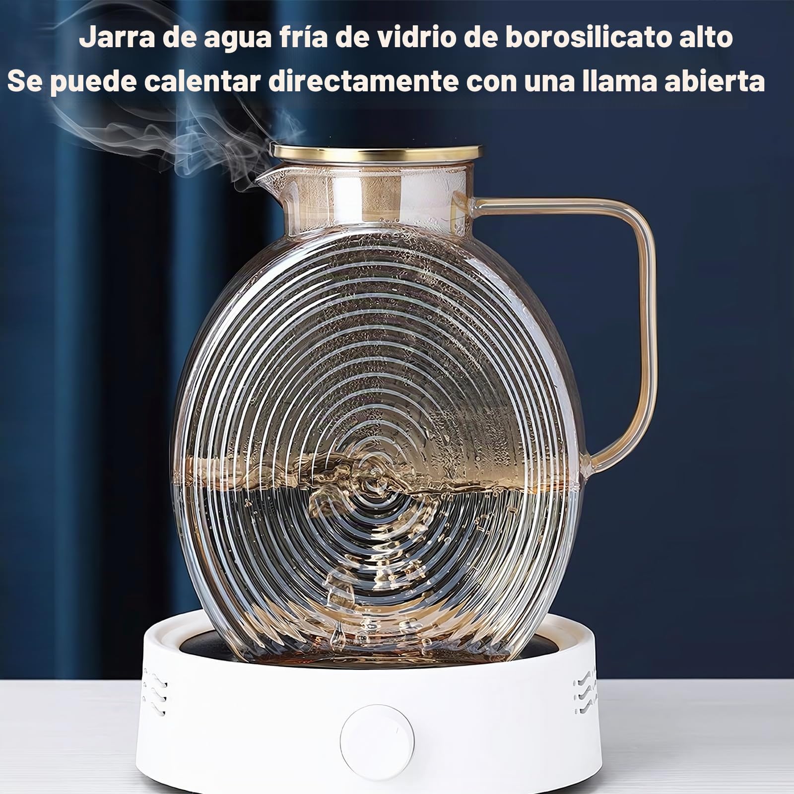 Jarra de agua de 2,2 litros de vidrio de borosilicato, jarra de agua con tapa de acero inoxidable, a prueba de fugas para bebidas caseras/café/leche/té helado/vino/jugo