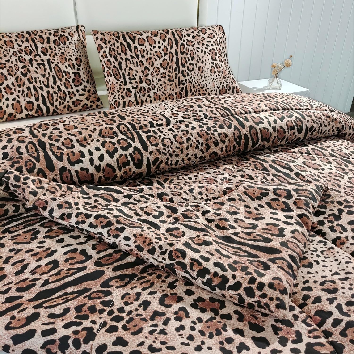 SDY 3pcs Twin Comforter Cheetah,Leopard Print Comforter Set for Kids, Toddler, Girls, Boys Include 1Comforter, 2PillowCases